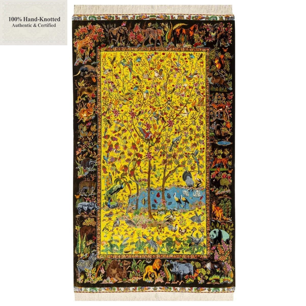 Ghom Perserteppich 135 × 200 cm aus Seide, handgeknüpft