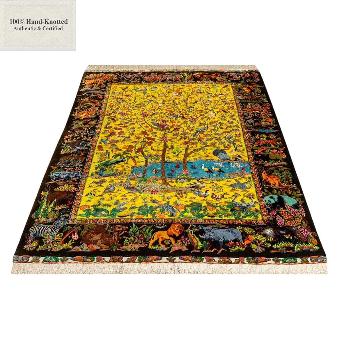 Ghom Perserteppich 135 × 200 cm aus Seide, handgeknüpft