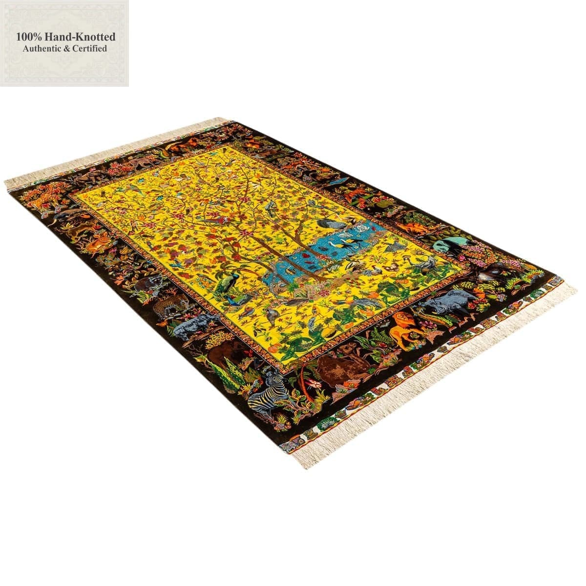 Ghom Perserteppich 135 × 200 cm aus Seide, handgeknüpft