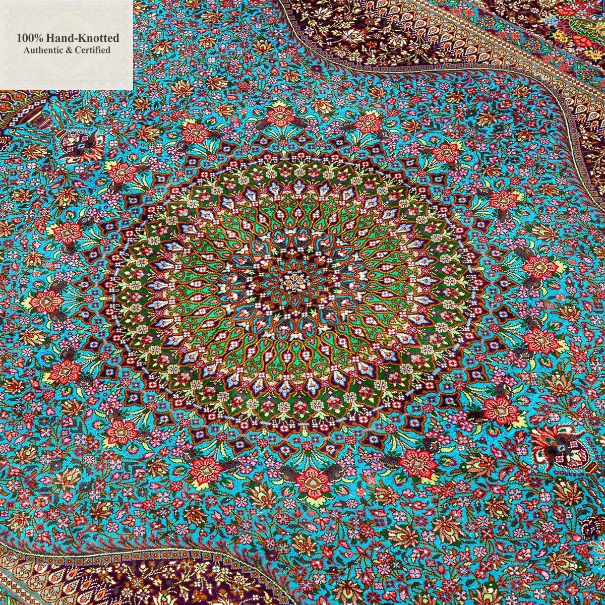 Ghom Perserteppich 200 × 133 cm aus Seide, handgeknüpft