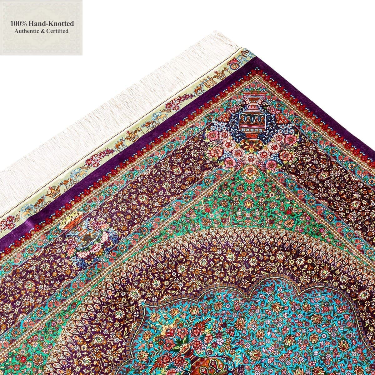 Ghom Perserteppich 200 × 133 cm aus Seide, handgeknüpft