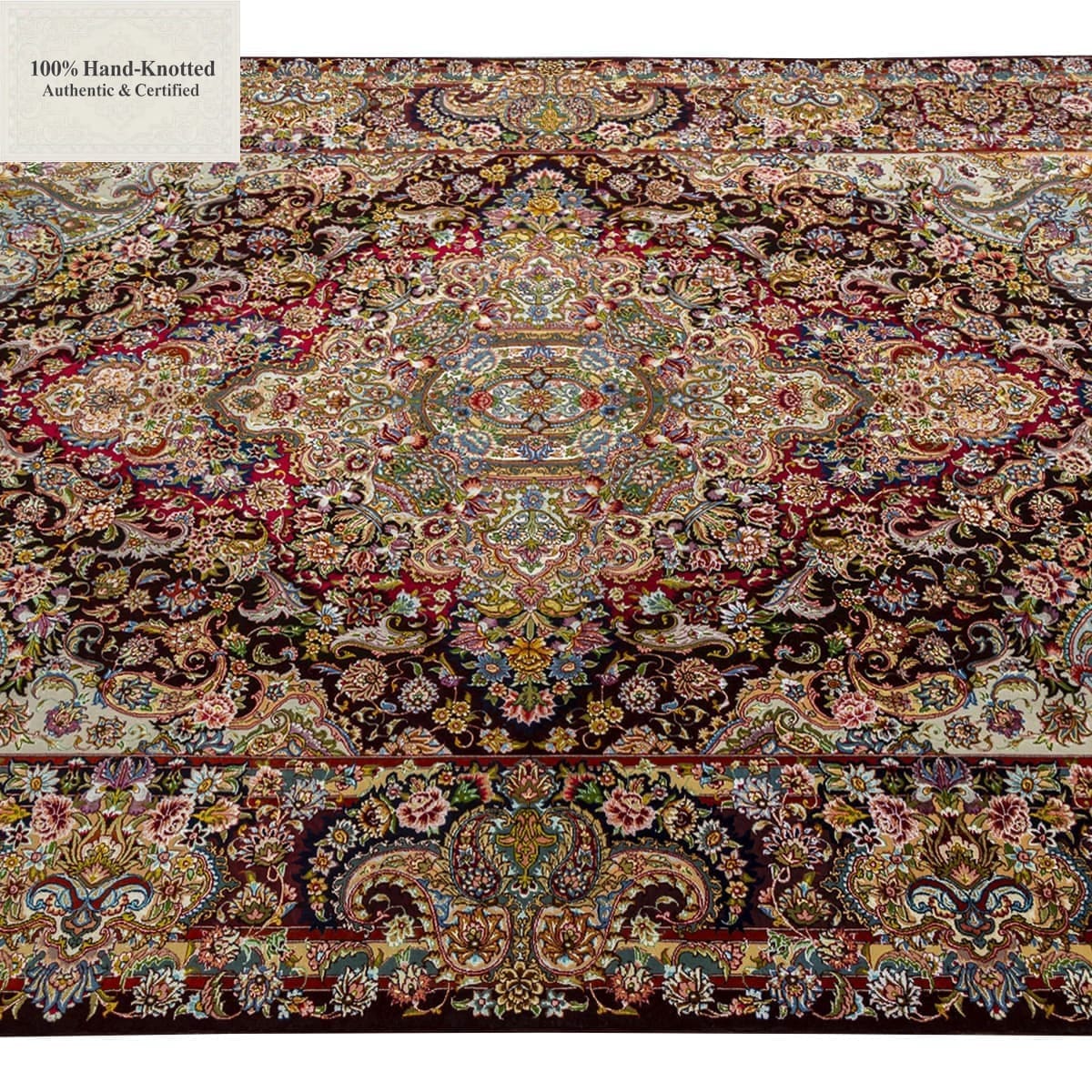 Handgeknüpfter Täbriz Perserteppich, 312 × 205 cm, Seide