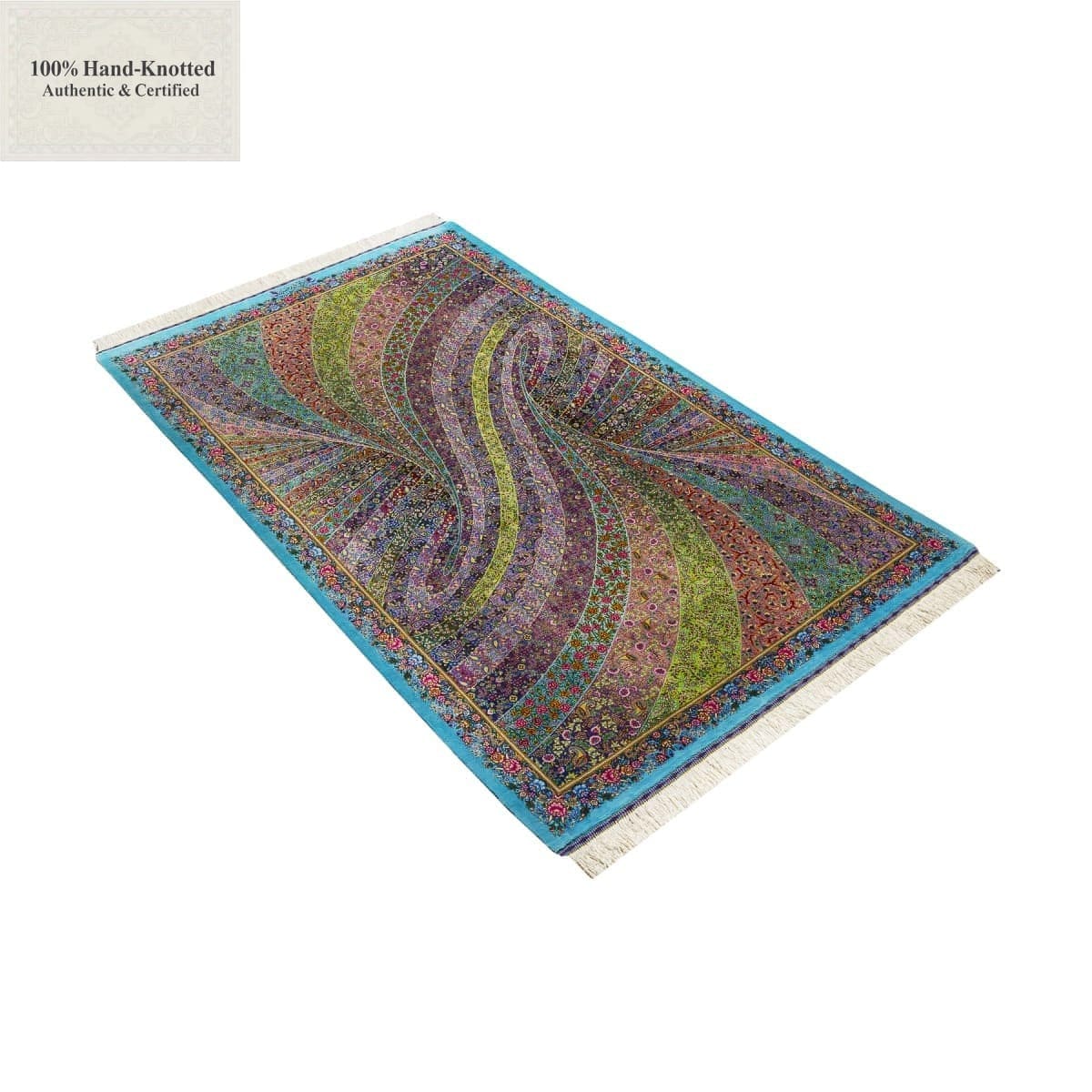 Ghom Perserteppich 170 × 100 cm aus Seide, handgeknüpft