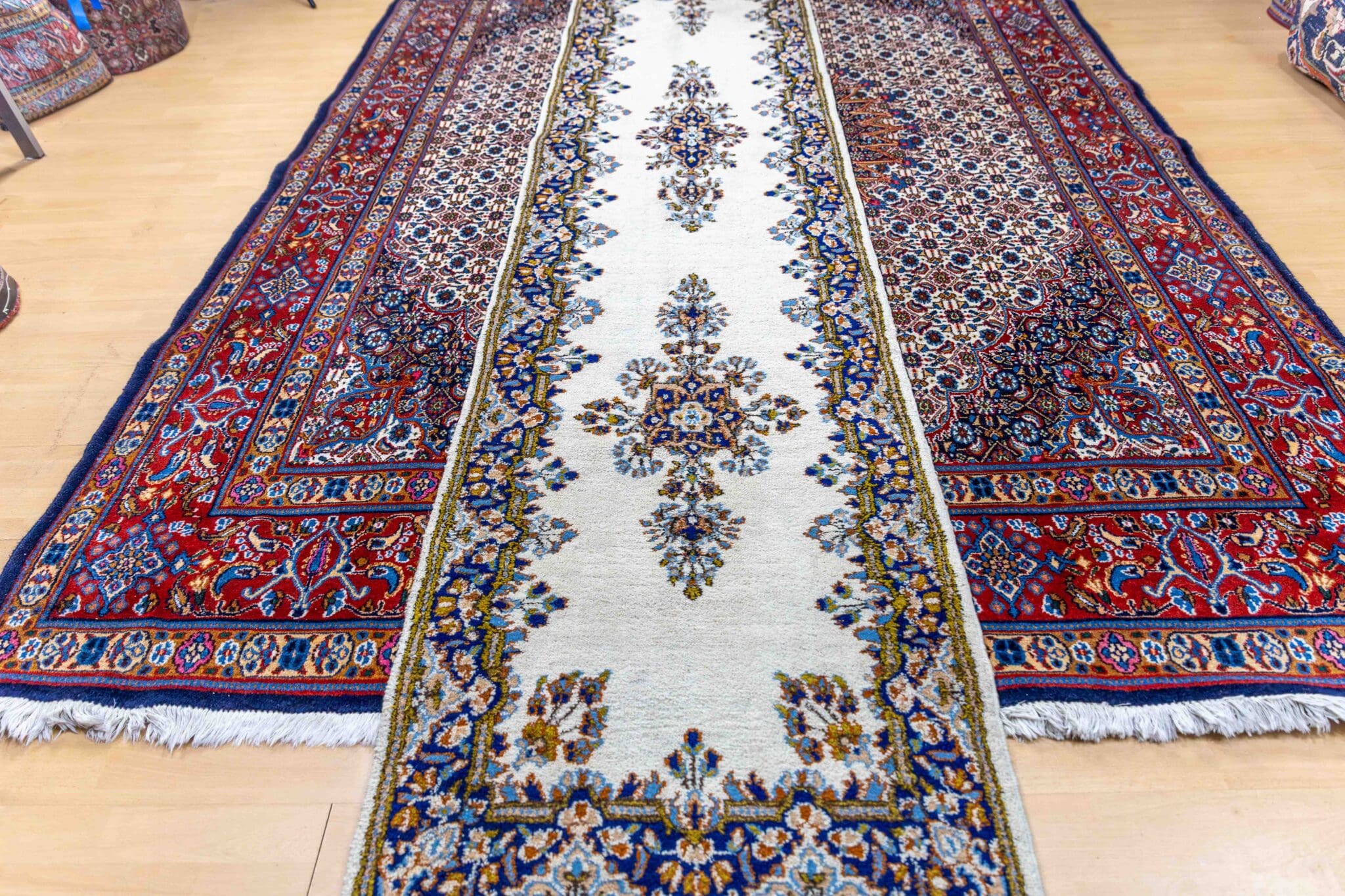 Handgeknüpfter Kerman Perserteppich, 340 × 72 cm, Wolle