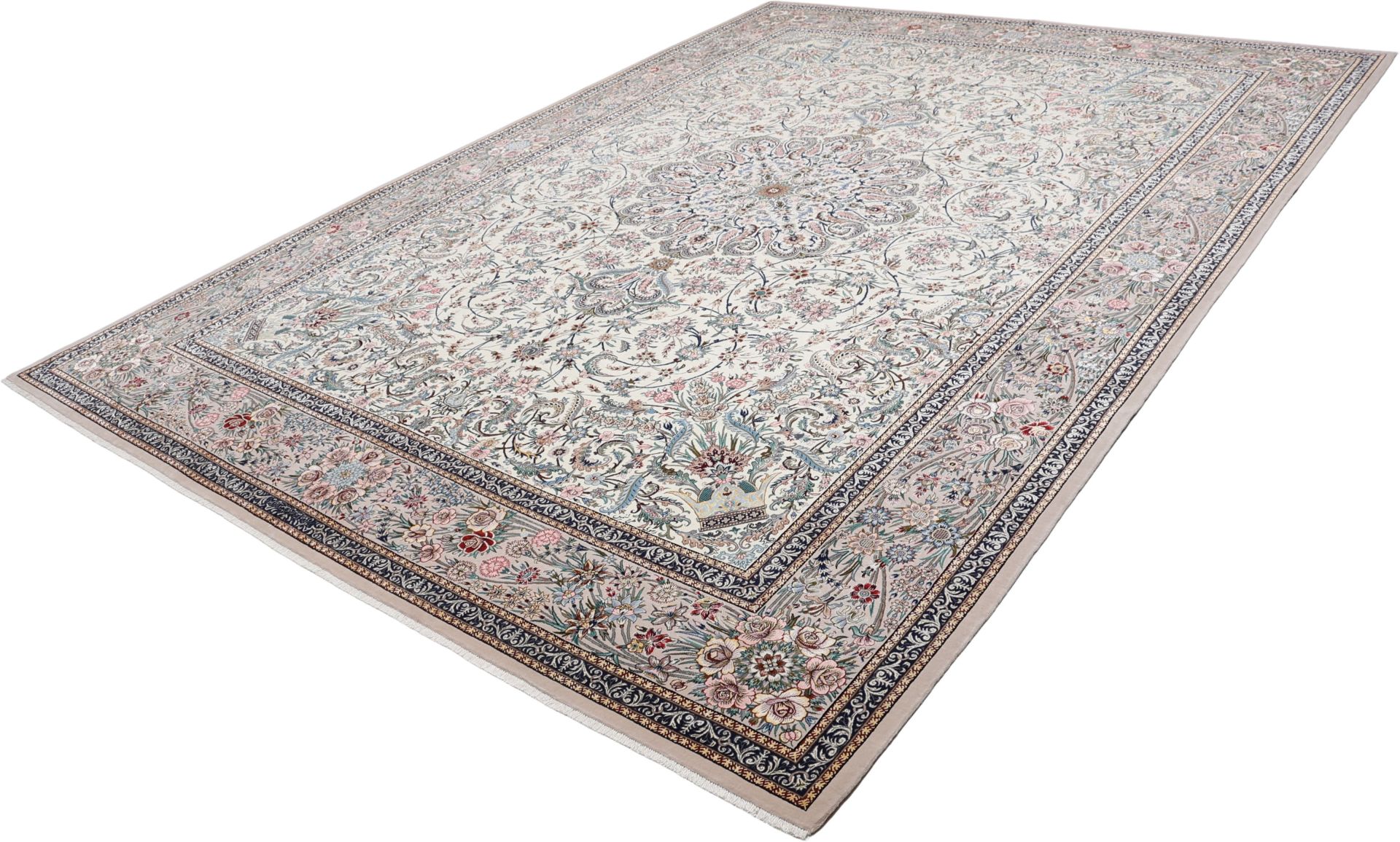 Handgeknüpfter Isfahan Perserteppich, 300 × 410 cm, Wolle & Seide