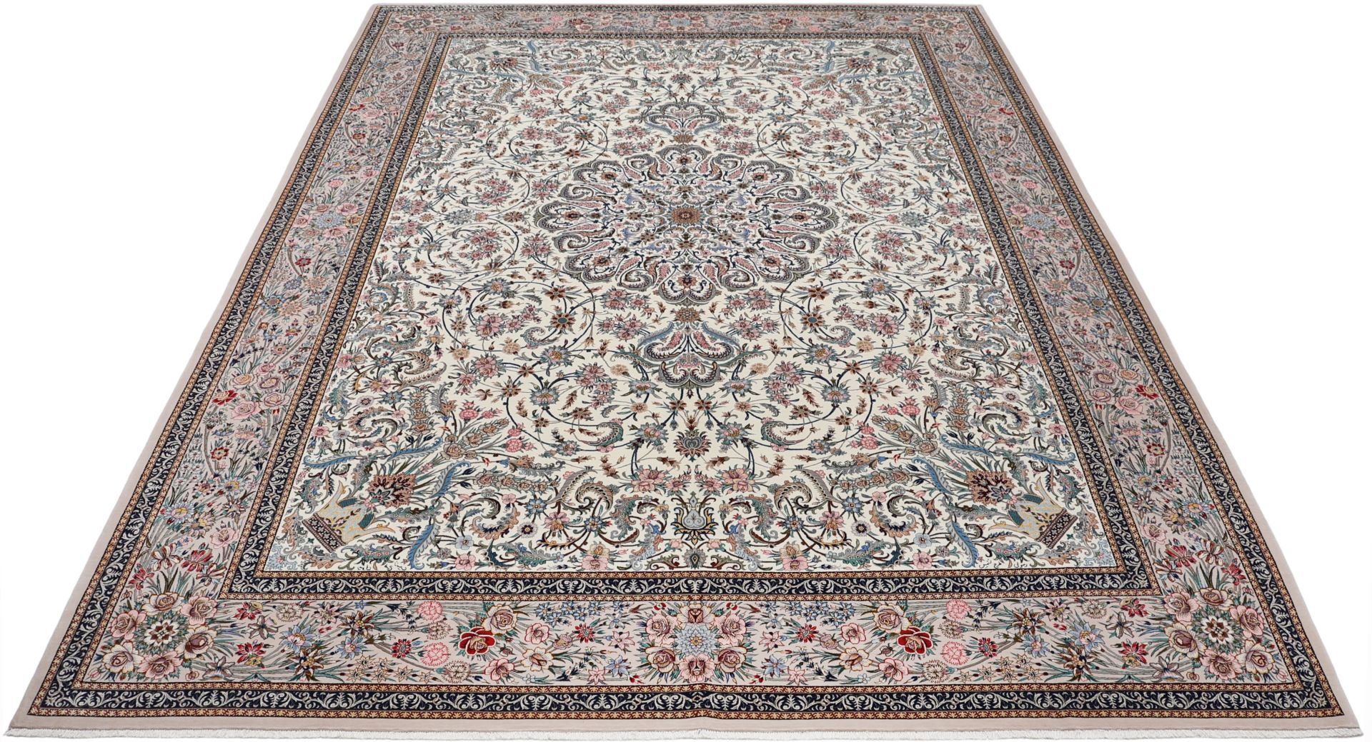 Handgeknüpfter Isfahan Perserteppich, 300 × 410 cm, Wolle & Seide