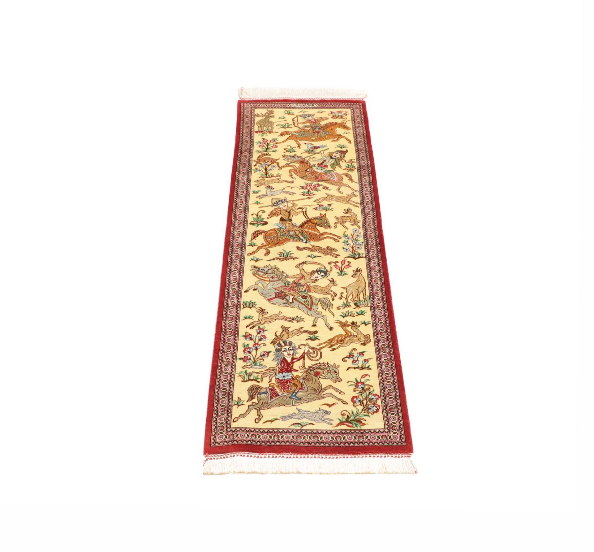 Ghom Perserteppich 39 × 131 cm aus Seide, handgeknüpft