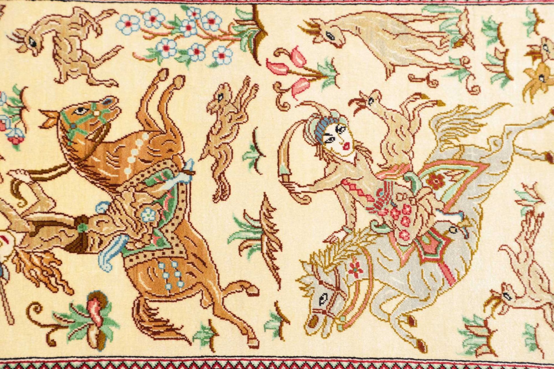 Ghom Perserteppich 39 × 131 cm aus Seide, handgeknüpft