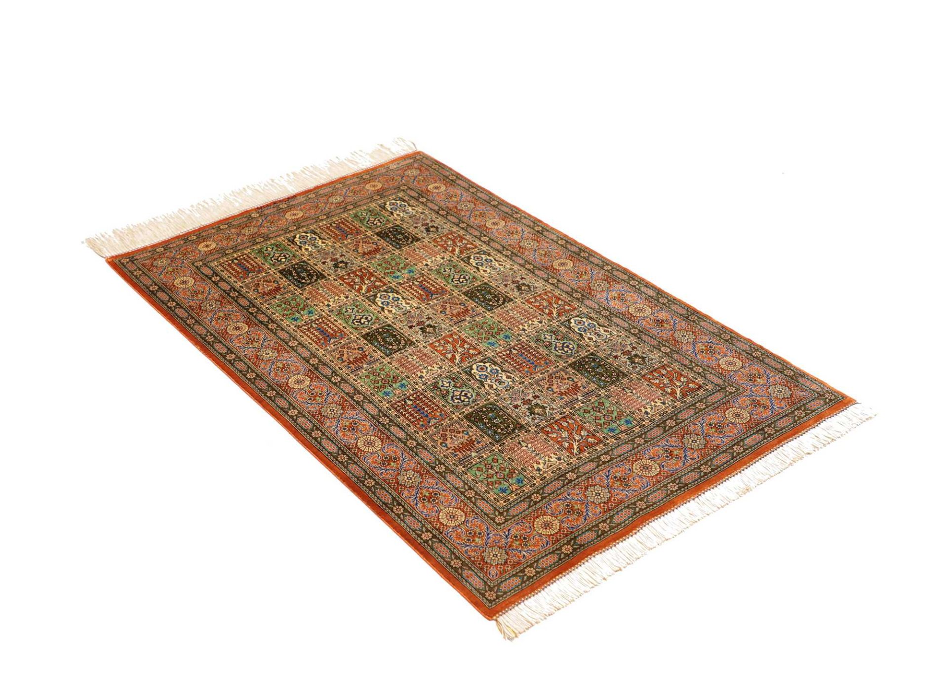 Handgeknüpfter Ghom Perserteppich, 78 × 121 cm, Seide