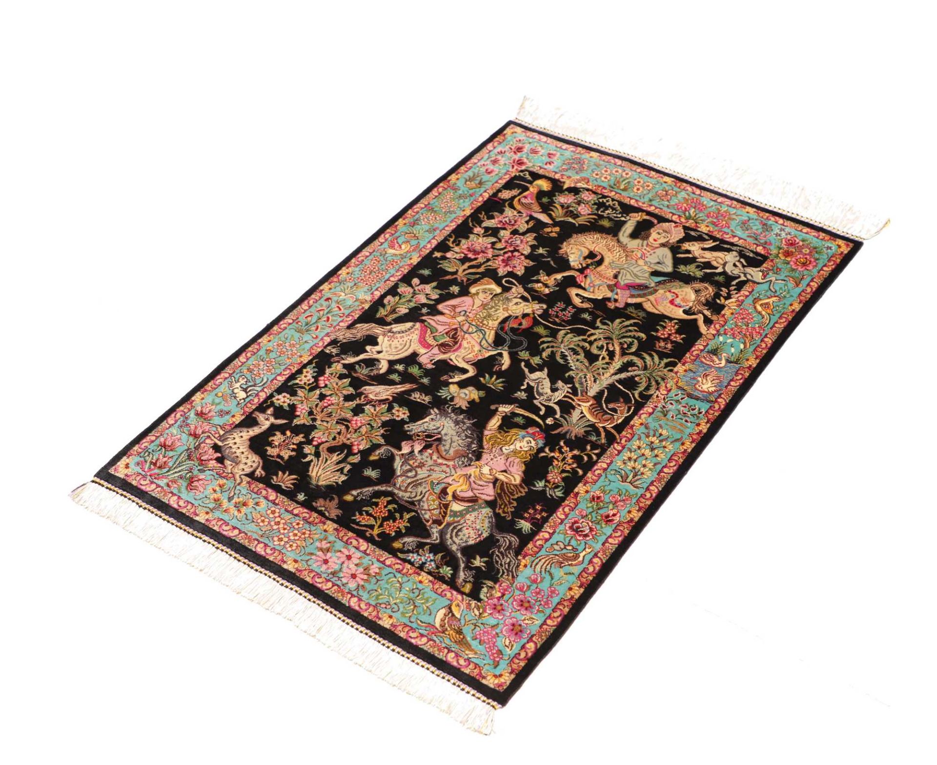 Ghom Perserteppich 63 × 89 cm aus Seide, handgeknüpft