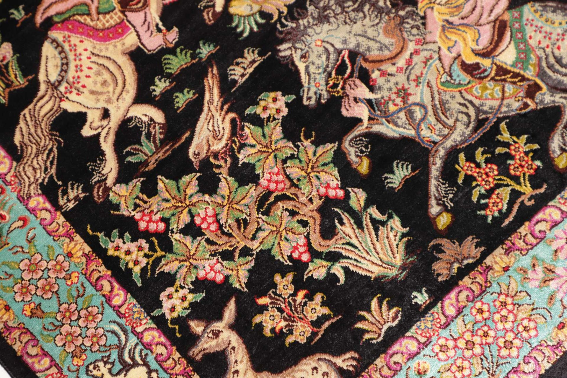 Ghom Perserteppich 63 × 89 cm aus Seide, handgeknüpft