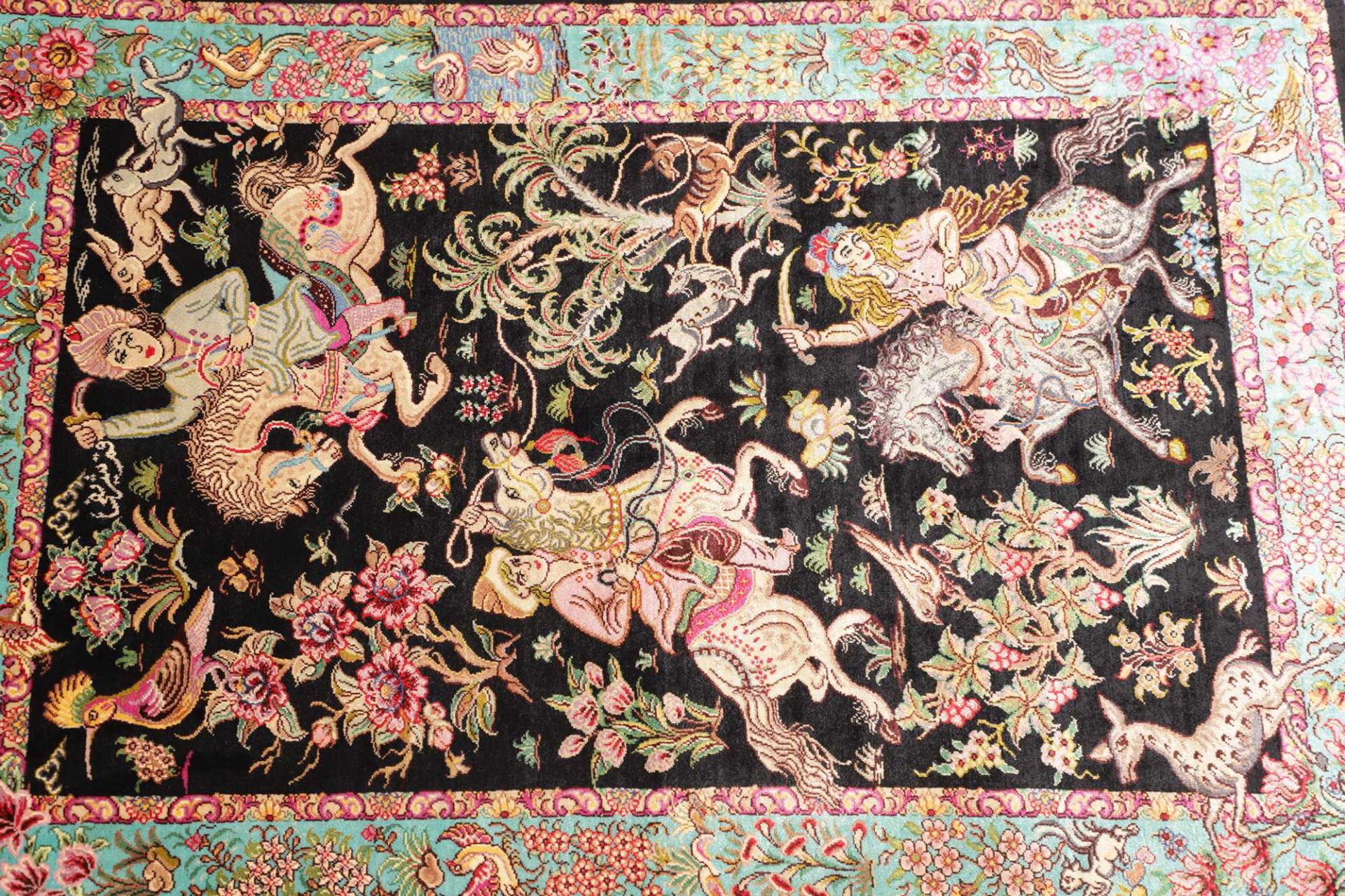 Ghom Perserteppich 63 × 89 cm aus Seide, handgeknüpft
