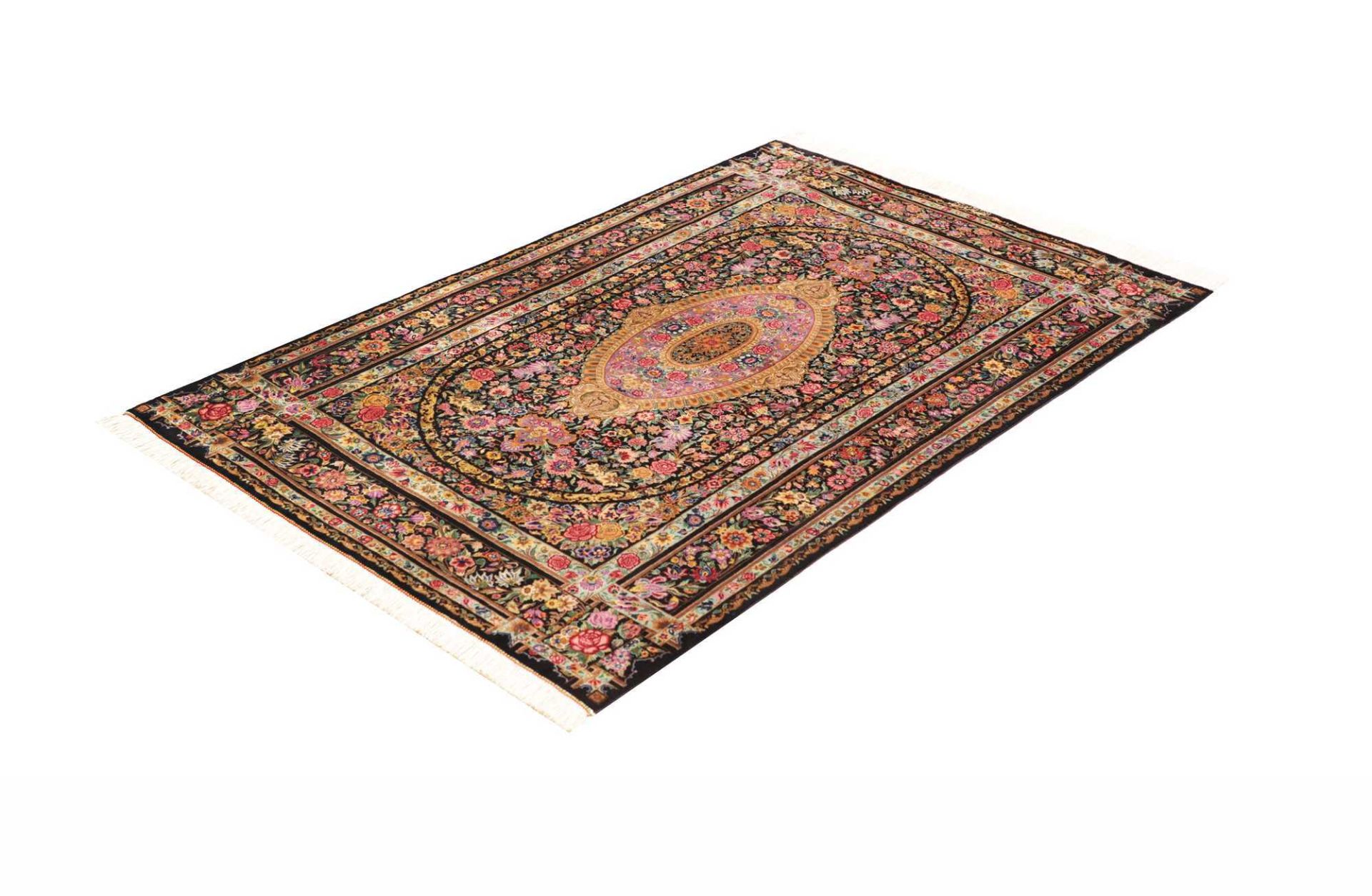 Handgeknüpfter Ghom Perserteppich, 101 × 150 cm, Seide