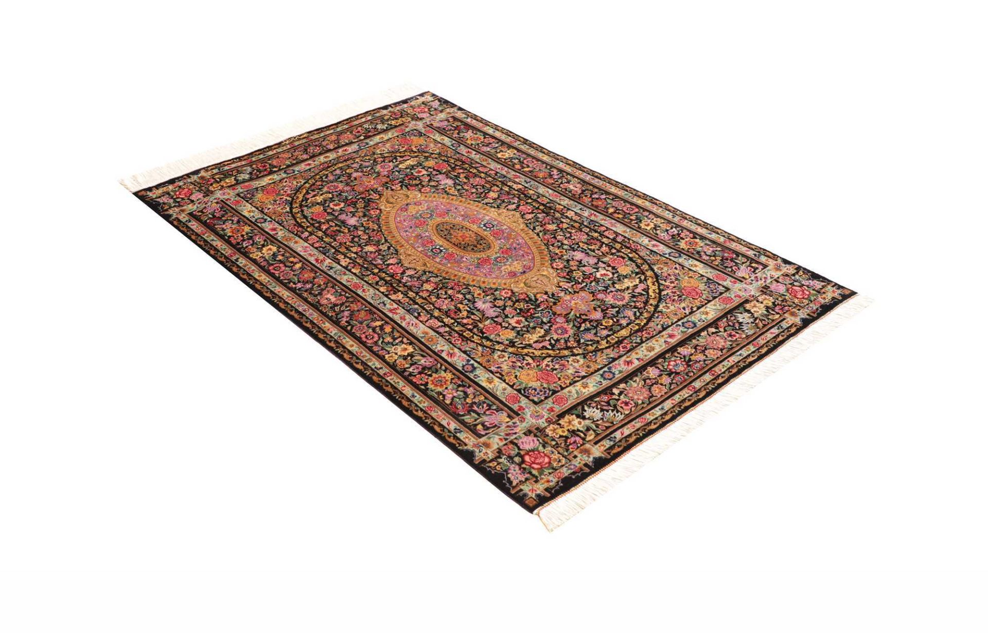 Handgeknüpfter Ghom Perserteppich, 101 × 150 cm, Seide