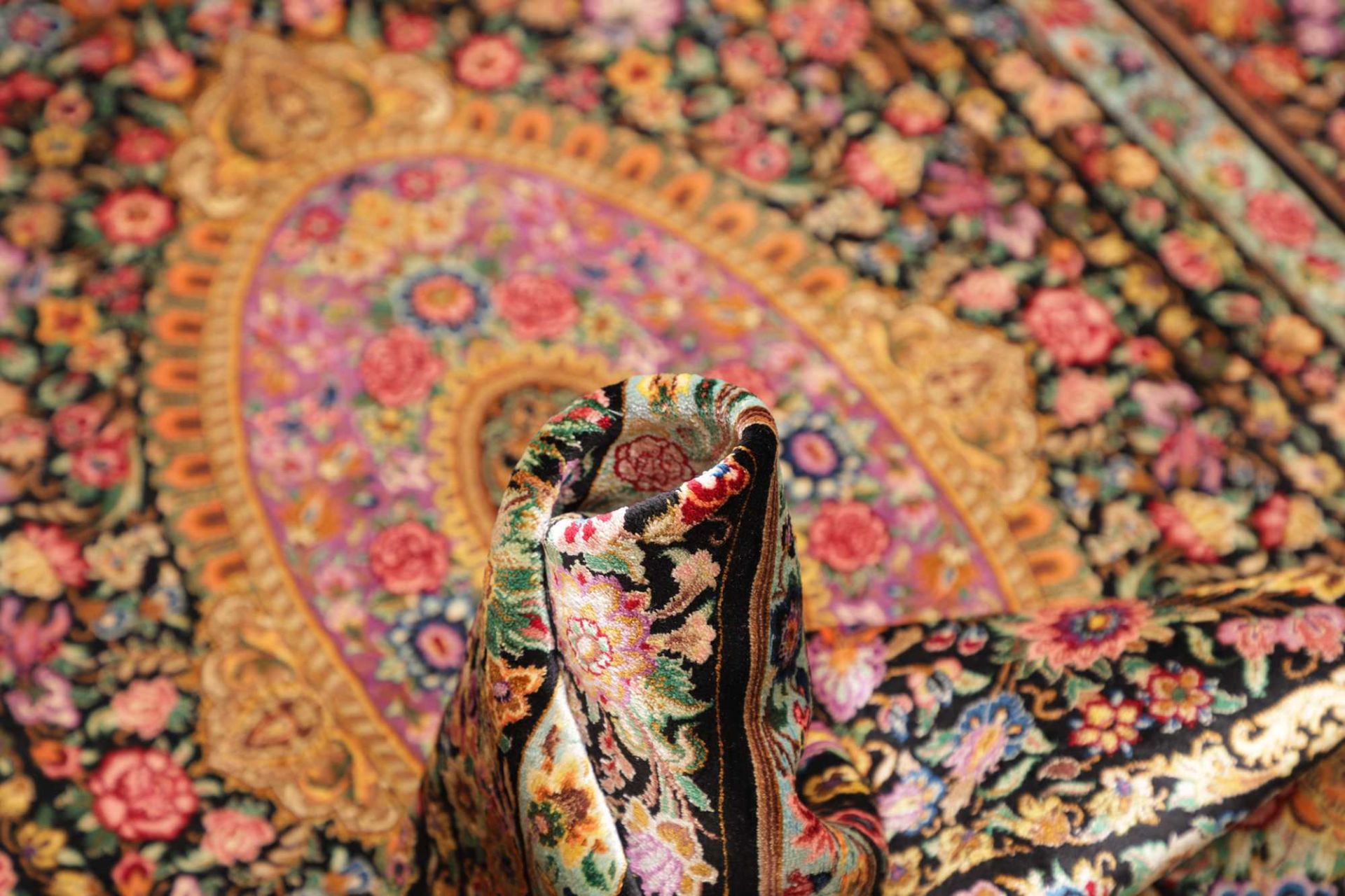 Handgeknüpfter Ghom Perserteppich, 101 × 150 cm, Seide