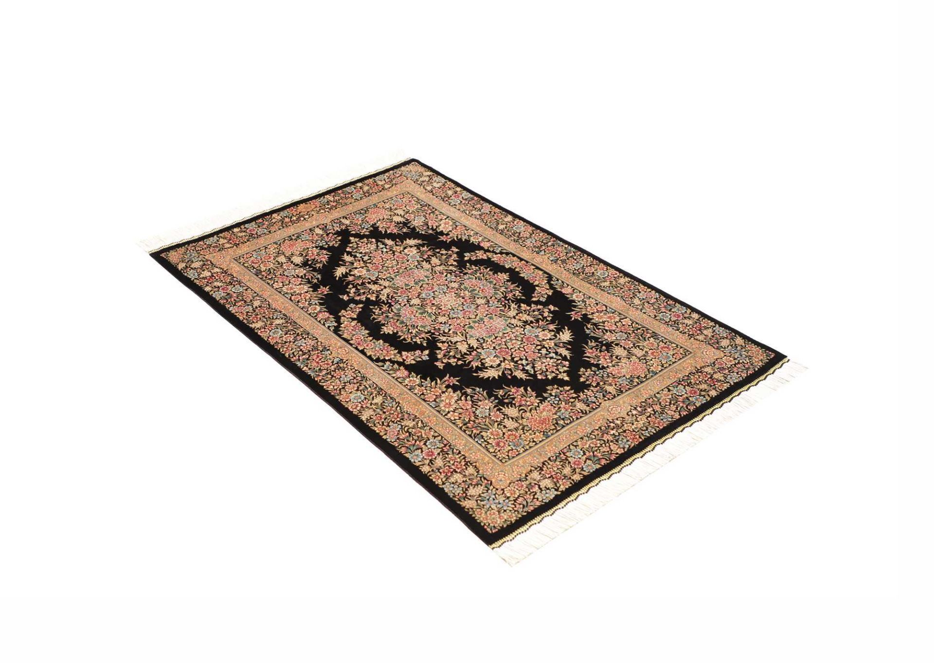 Handgeknüpfter Ghom Perserteppich, 85 × 122 cm, Seide