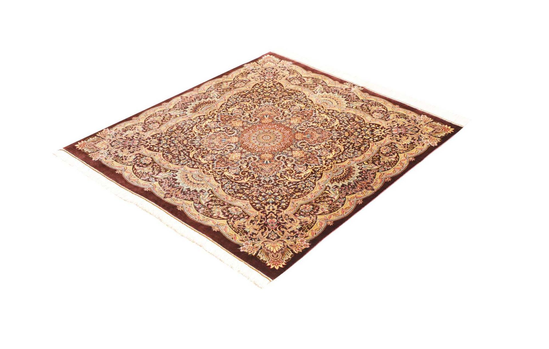 perserteppich-ghom-97-x-107-cm-seide-handgeknupft-edel-1 Ghom Perserteppich 97 × 107 cm aus Seide, handgeknüpft