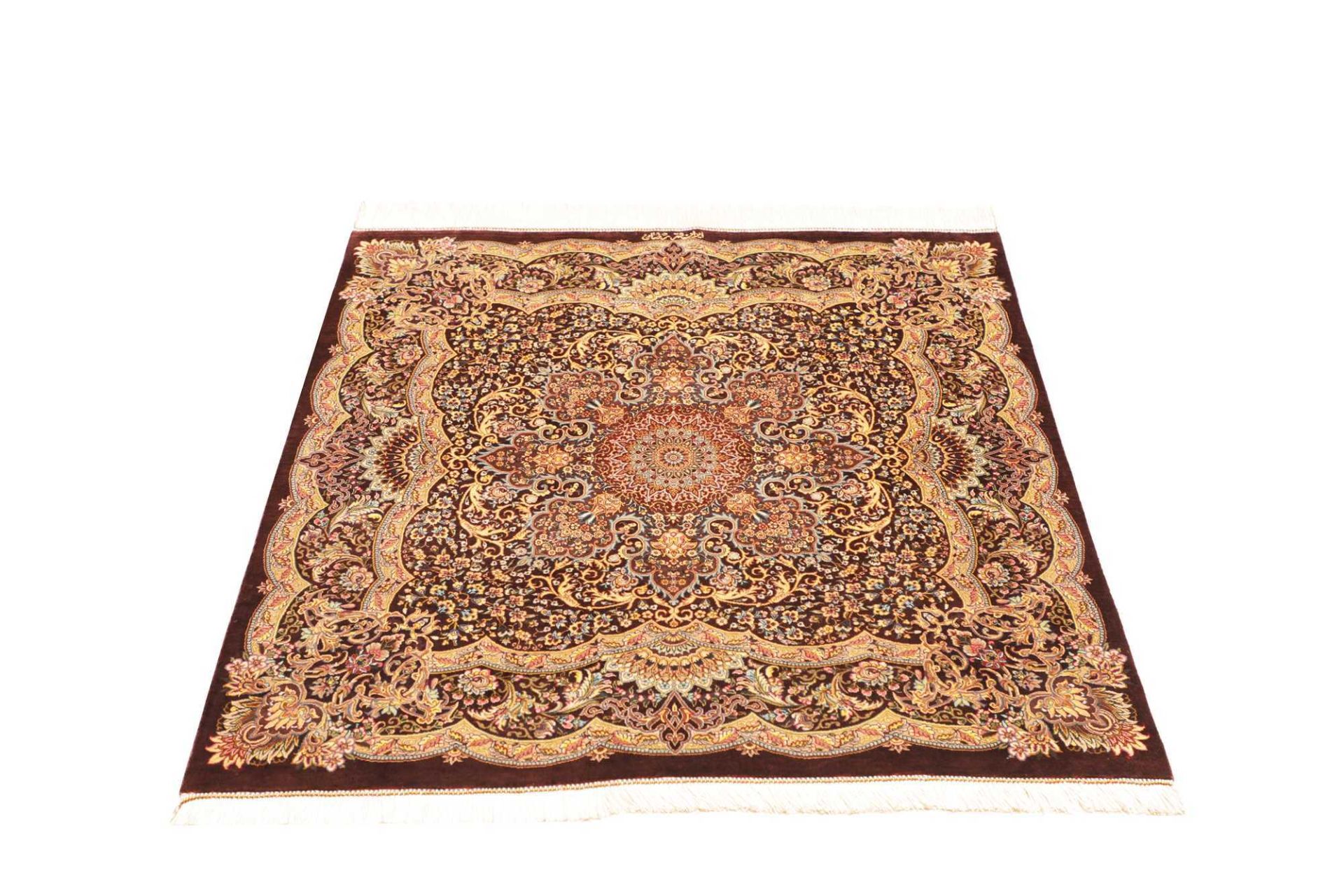 perserteppich-ghom-97-x-107-cm-seide-handgeknupft-edel-3 Ghom Perserteppich 97 × 107 cm aus Seide, handgeknüpft