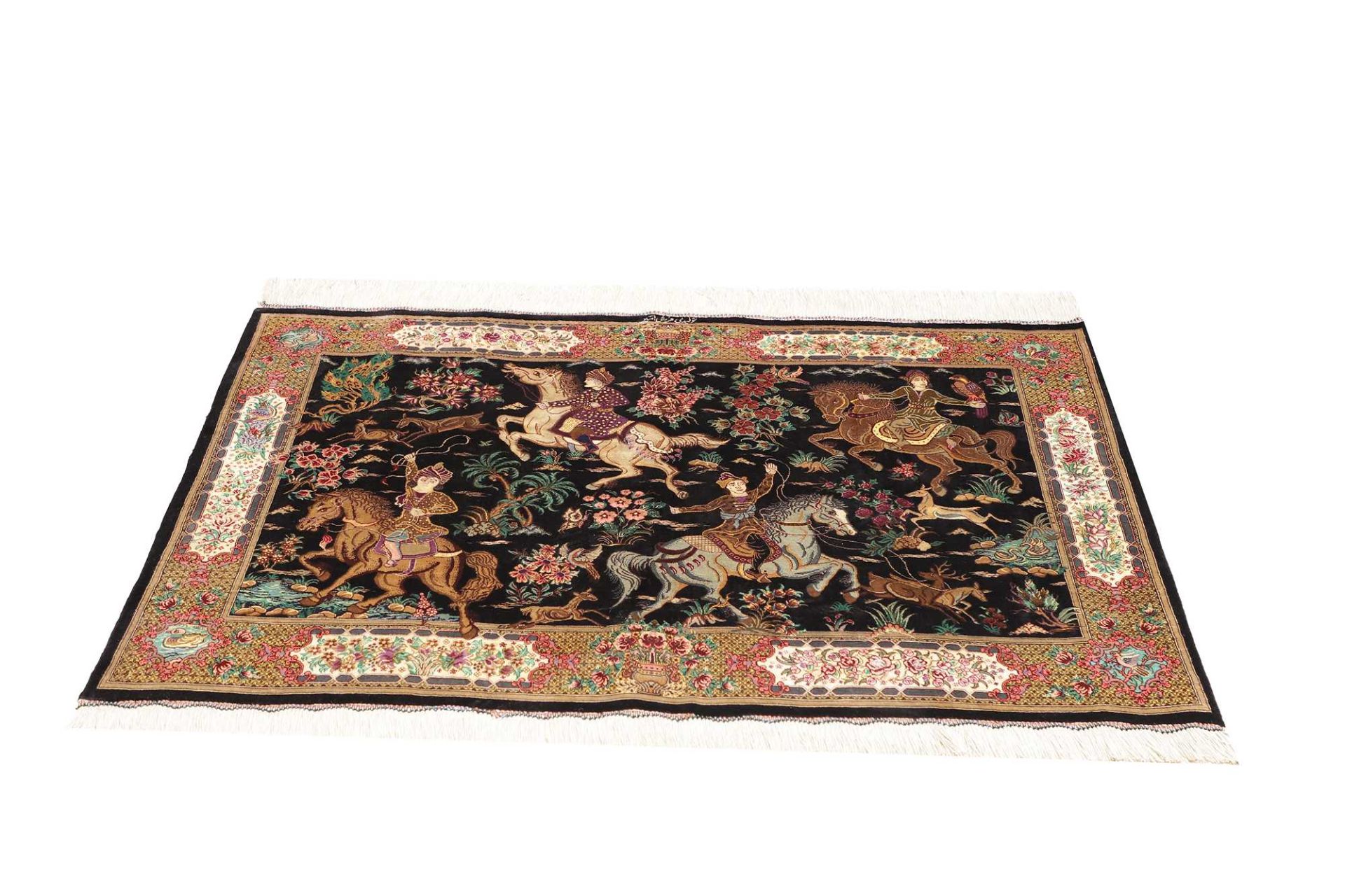 Ghom Perserteppich 81 × 114 cm aus Seide, handgeknüpft