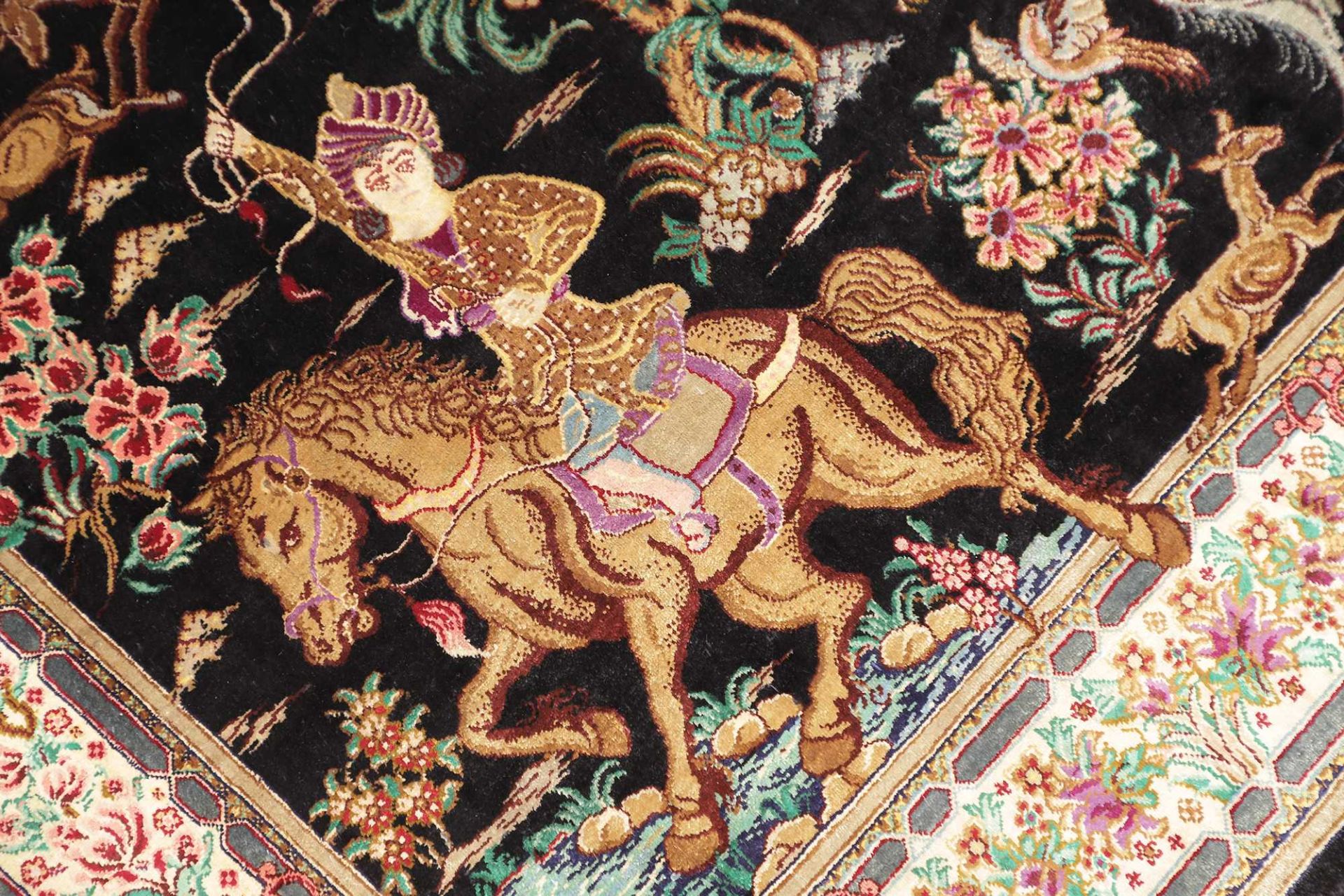 Ghom Perserteppich 81 × 114 cm aus Seide, handgeknüpft