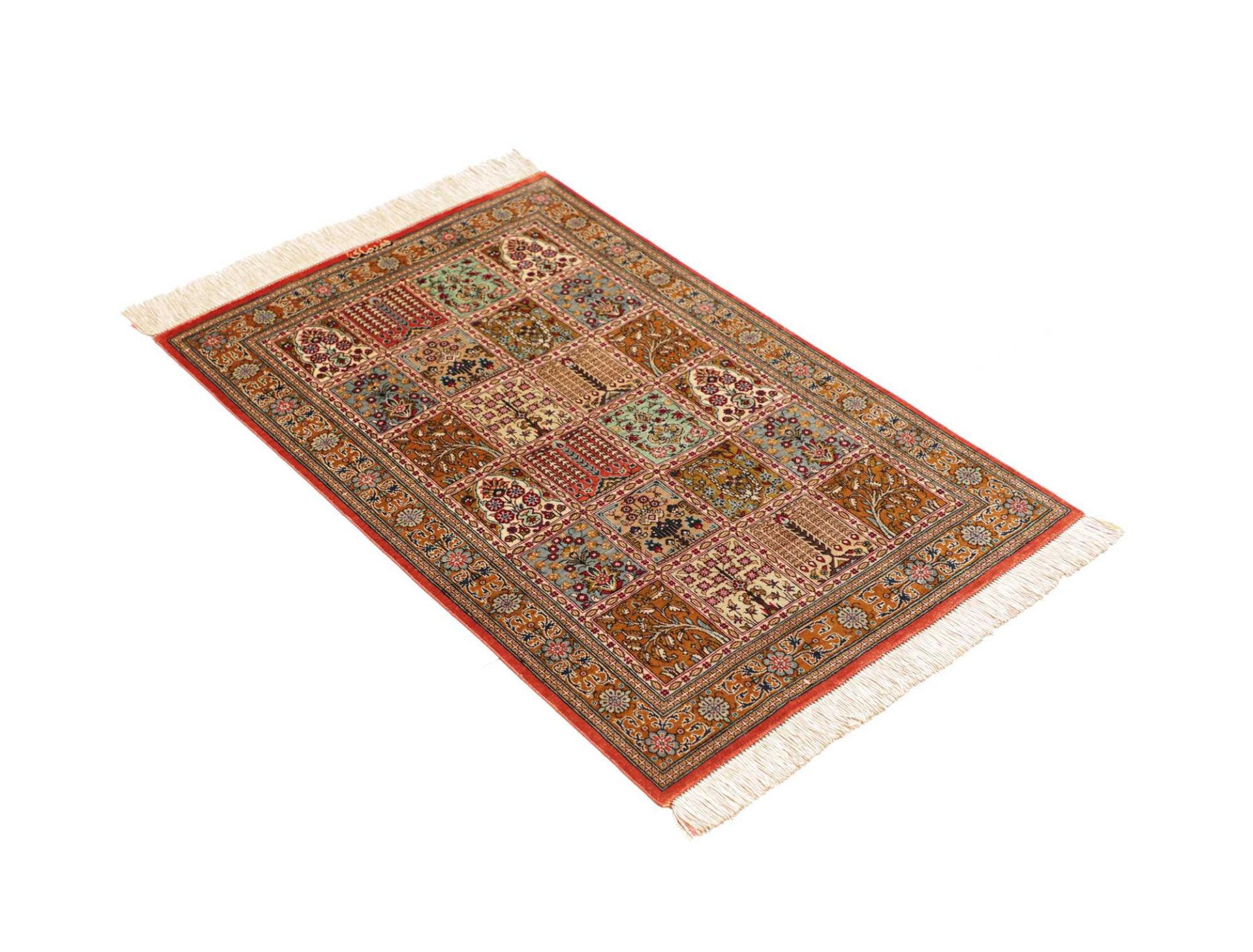 Handgeknüpfter Ghom Perserteppich, 59 × 89 cm, Seide