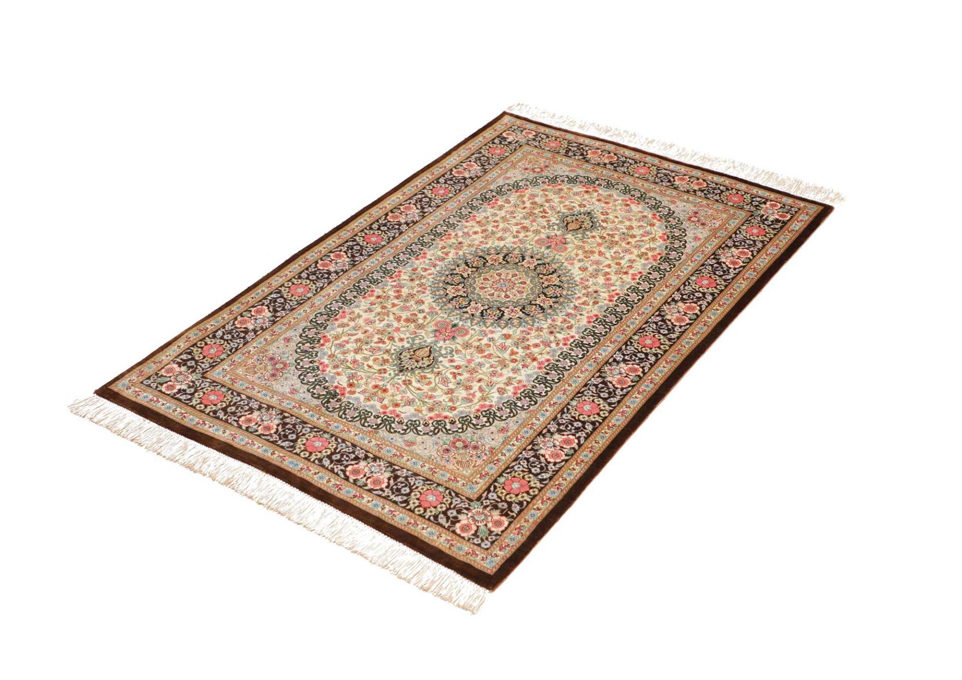 Handgeknüpfter Ghom Perserteppich, 79 × 116 cm, Seide
