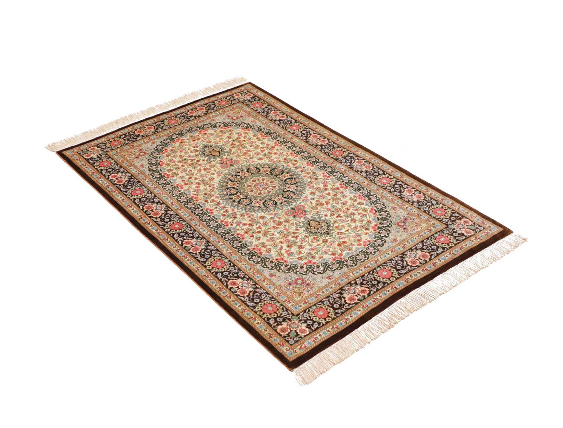 Handgeknüpfter Ghom Perserteppich, 79 × 116 cm, Seide