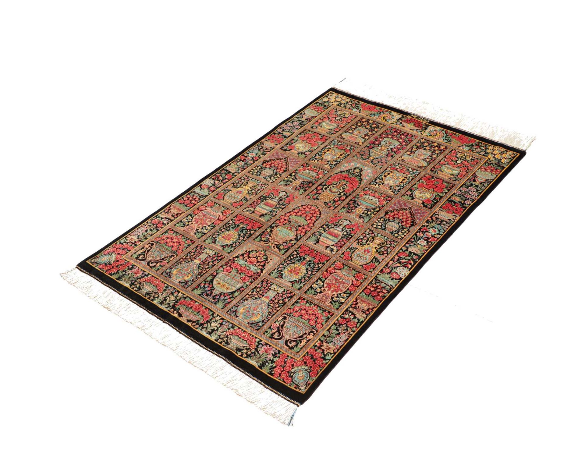Ghom Perserteppich 79 × 119 cm aus Seide, handgeknüpft