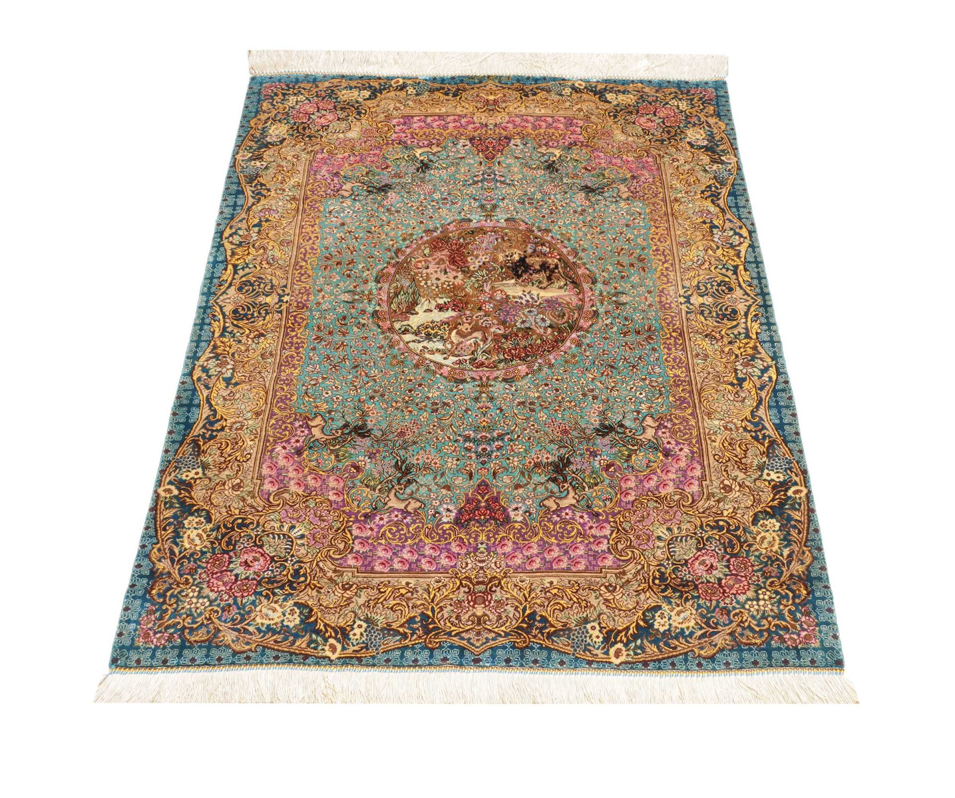 Ghom Perserteppich 83 × 119 cm aus Seide, handgeknüpft
