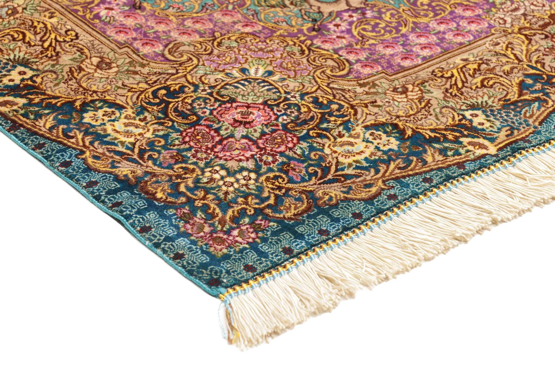 Ghom Perserteppich 83 × 119 cm aus Seide, handgeknüpft