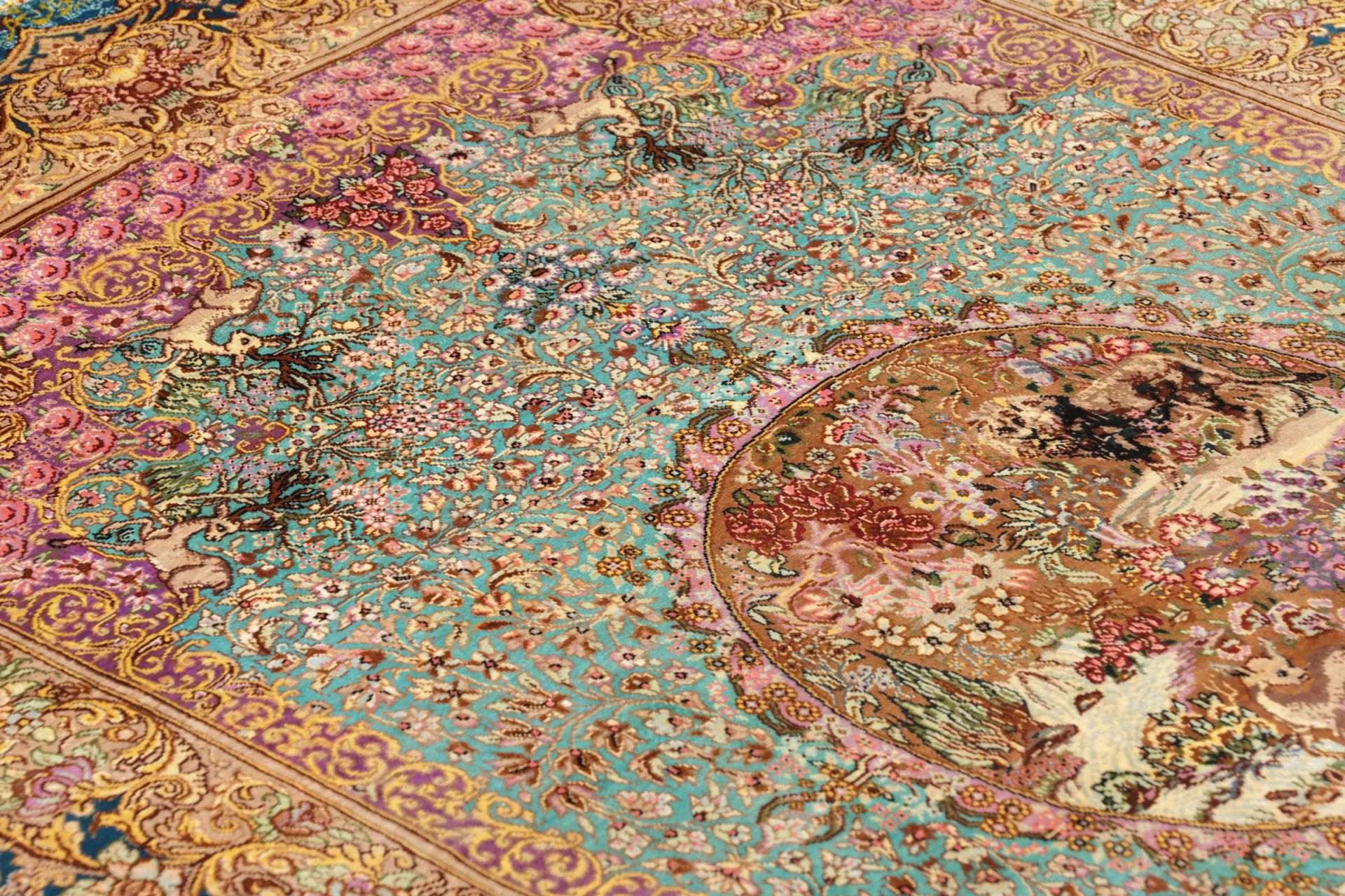 Ghom Perserteppich 83 × 119 cm aus Seide, handgeknüpft