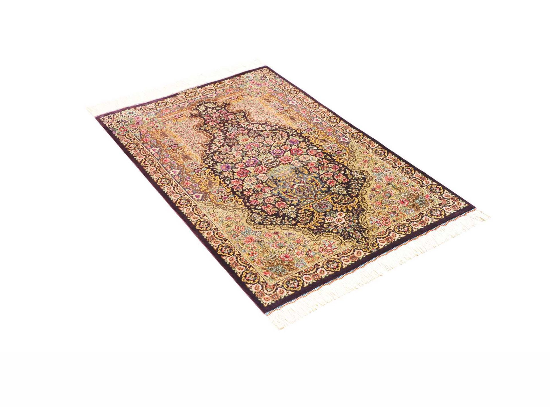 Handgeknüpfter Ghom Perserteppich, 80 × 116 cm, Seide