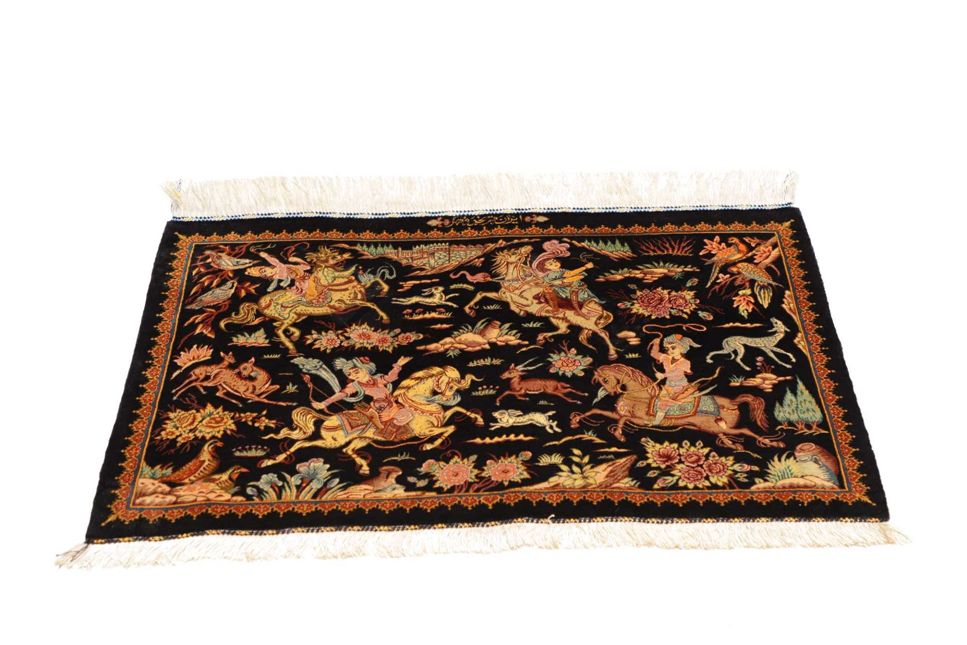 Handgeknüpfter Ghom Perserteppich, 91 × 58 cm, Seide