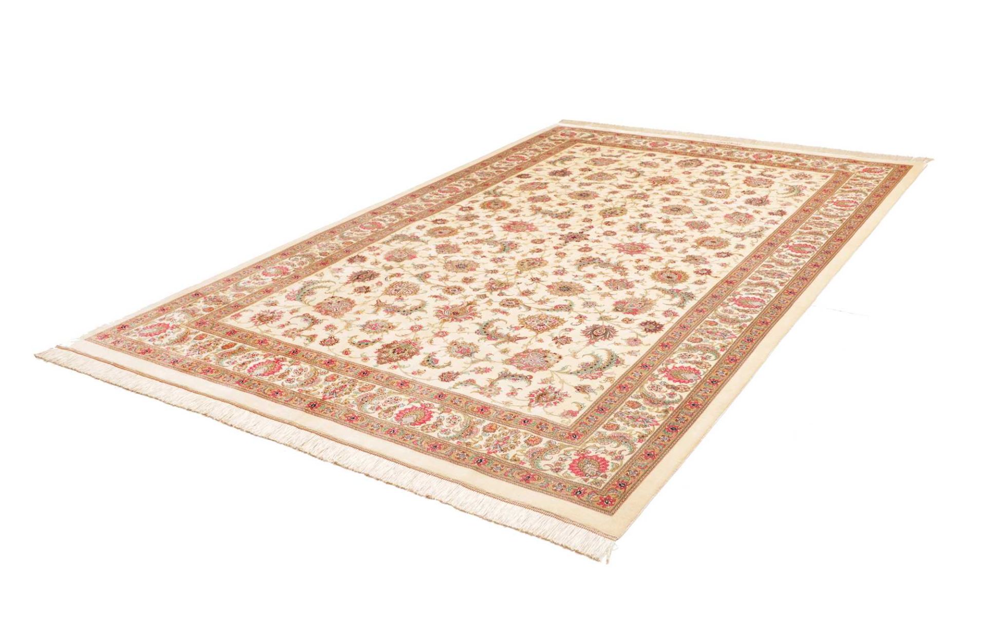 Ghom Perserteppich 202 × 306 cm aus Seide, handgeknüpft
