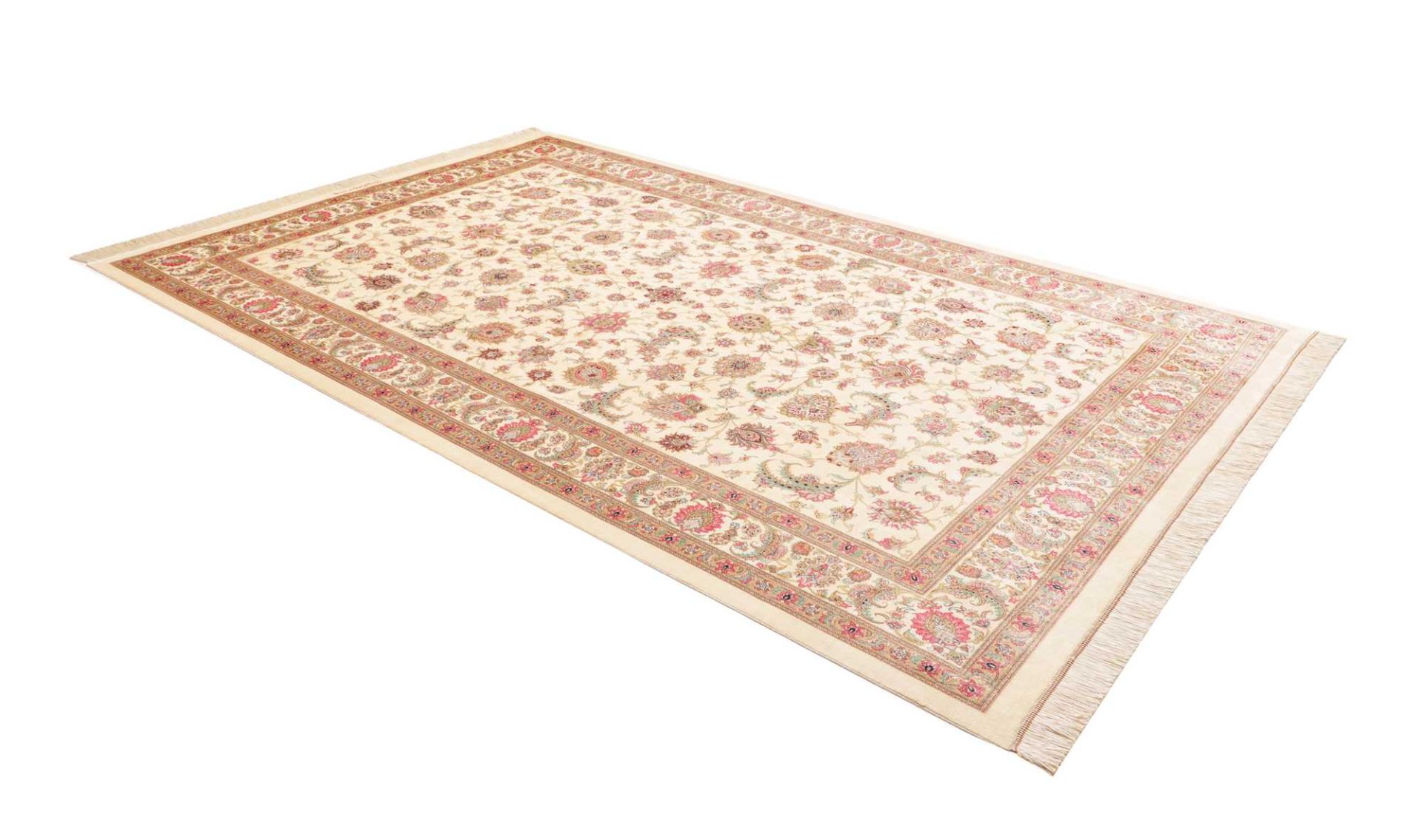 Ghom Perserteppich 202 × 306 cm aus Seide, handgeknüpft
