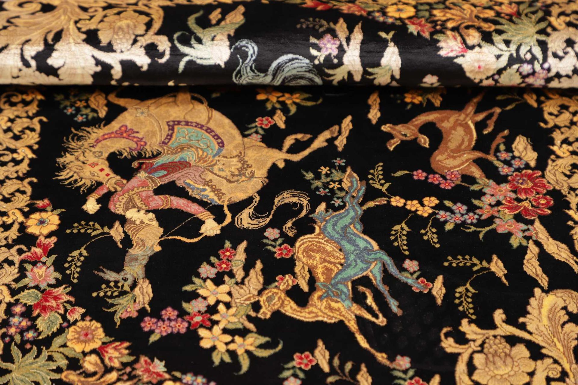 Ghom Perserteppich 61 × 90 cm aus Seide, handgeknüpft