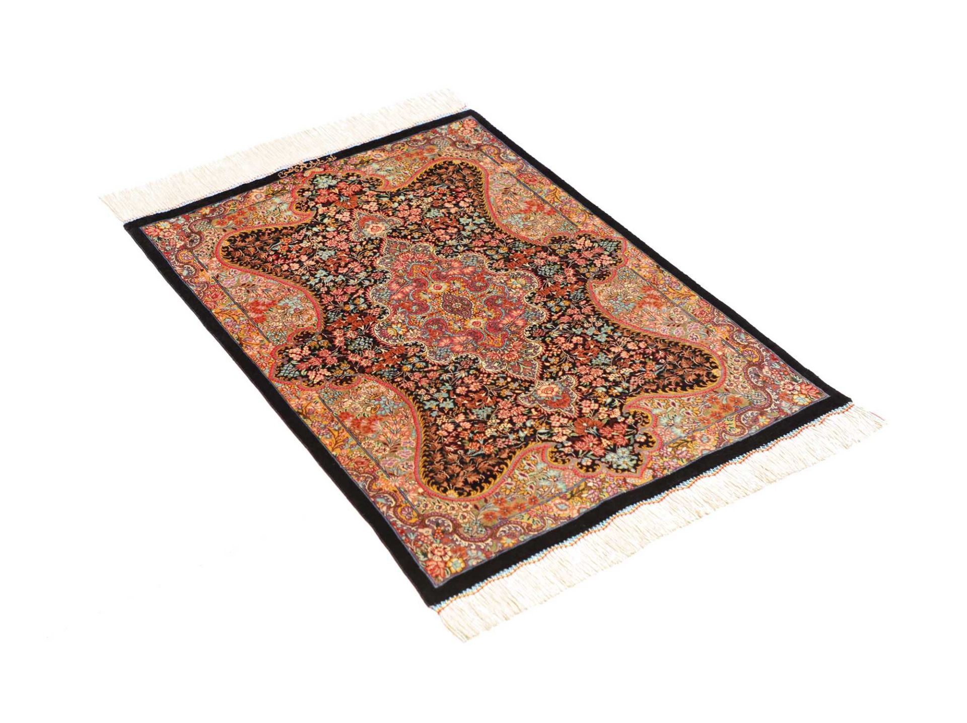 perserteppich-ghom-61-x-86-cm-seide-handgeknupft-edel-glanzend-2 Handgeknüpfter Ghom Perserteppich 61 × 86 cm
