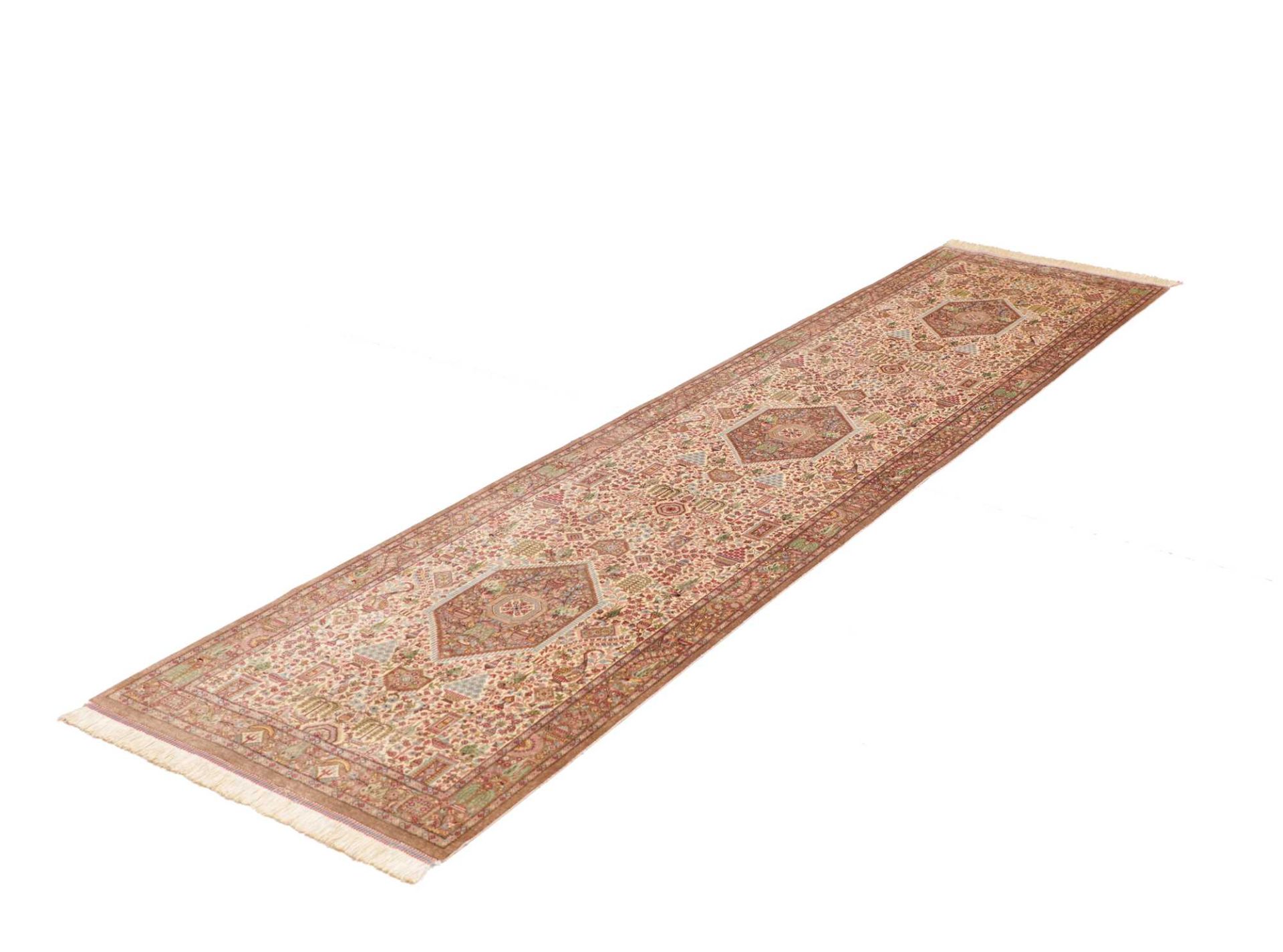 Handgeknüpfter Ghom Perserteppich, 71 × 298 cm, Seide