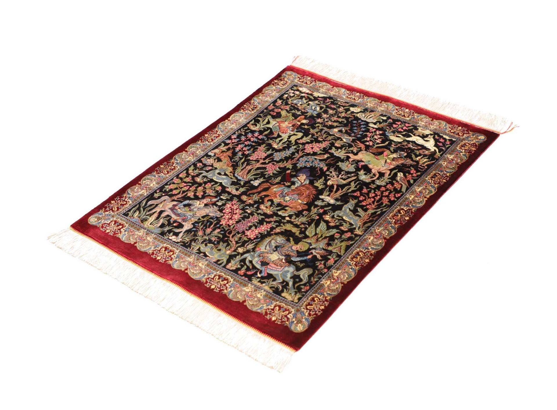 Handgeknüpfter Ghom Perserteppich, 70 × 88 cm, Seide