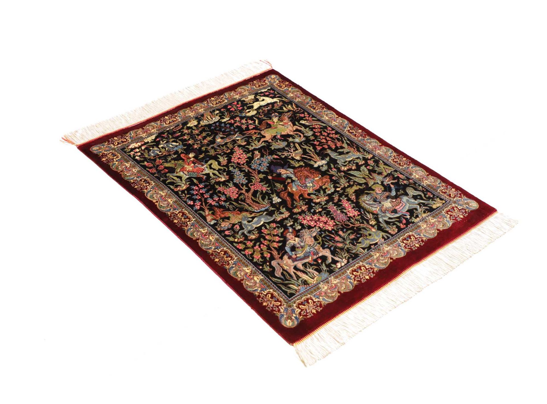 Handgeknüpfter Ghom Perserteppich, 70 × 88 cm, Seide