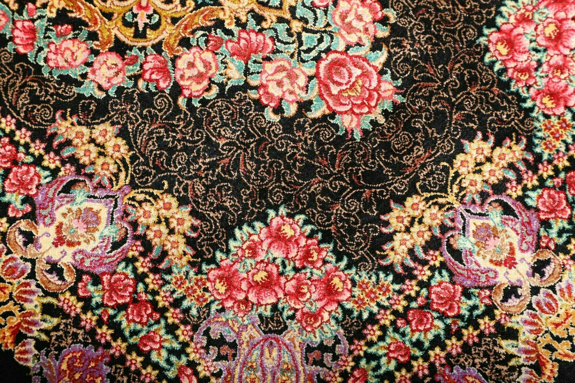 Ghom Perserteppich 61 × 89 cm aus Seide, handgeknüpft