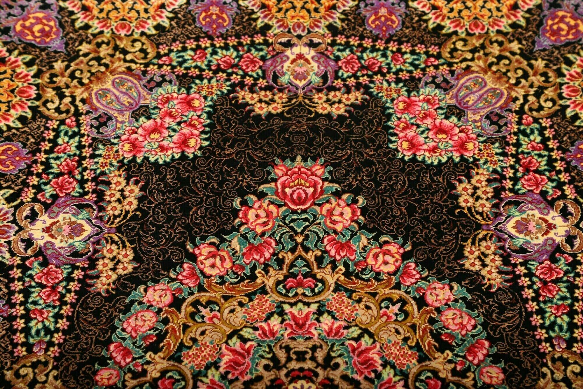 Ghom Perserteppich 61 × 89 cm aus Seide, handgeknüpft