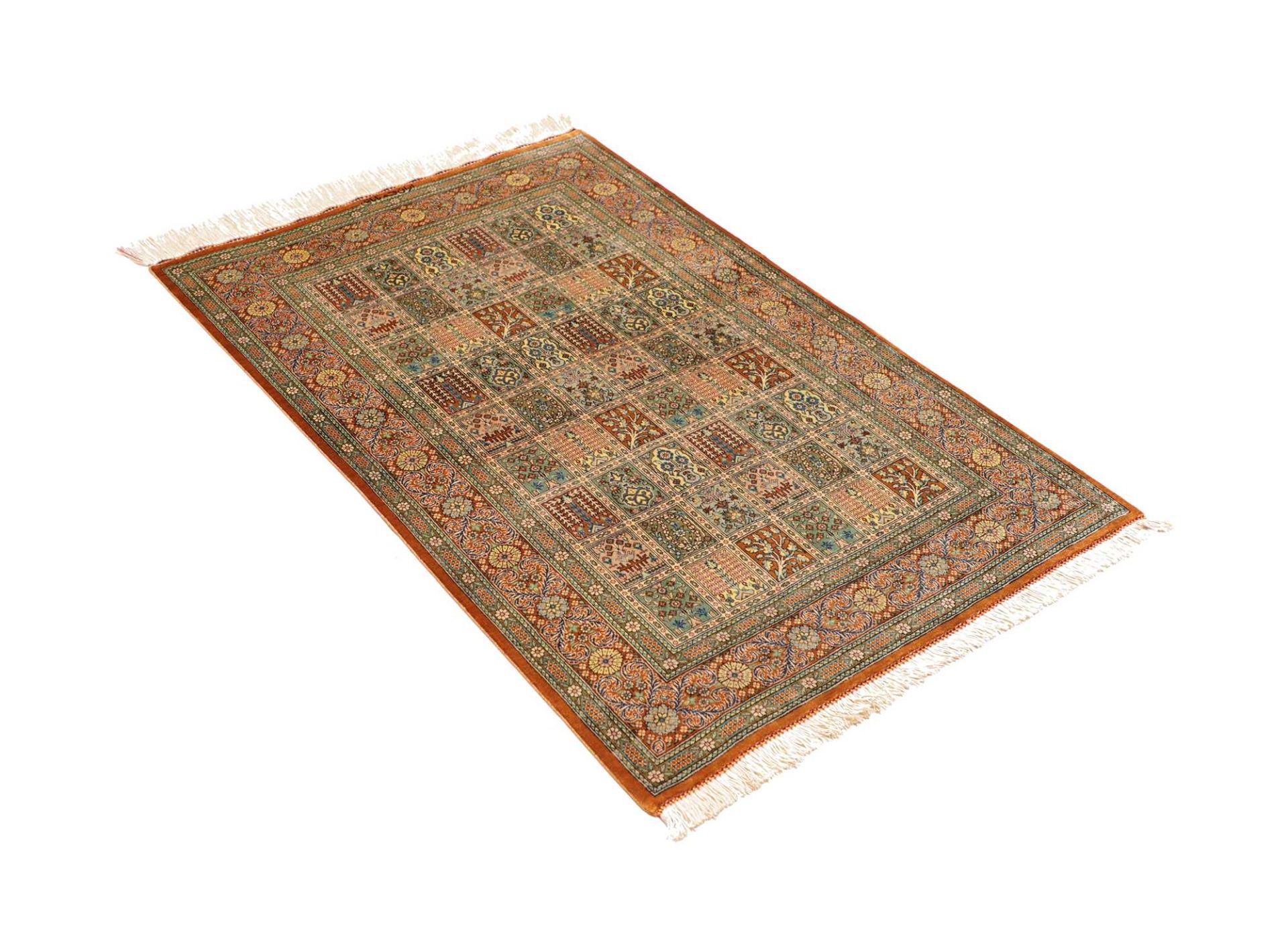 Handgeknüpfter Ghom Perserteppich, 79 × 119 cm, Seide