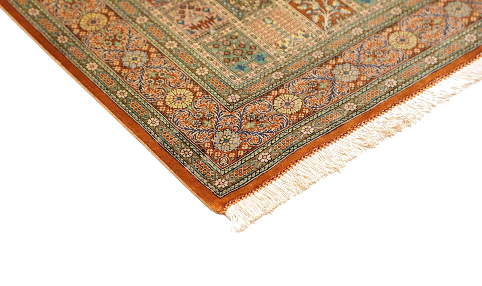 Handgeknüpfter Ghom Perserteppich, 79 × 119 cm, Seide
