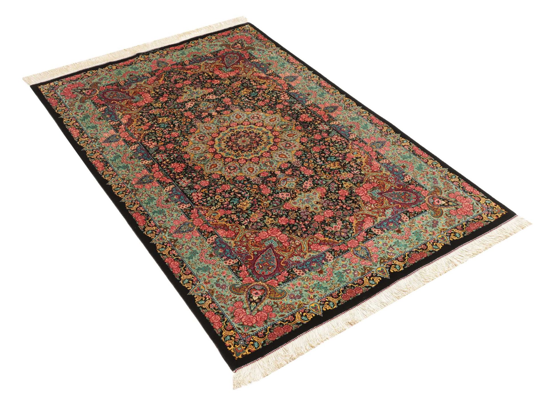 Handgeknüpfter Ghom Perserteppich, 101 × 154 cm, Seide