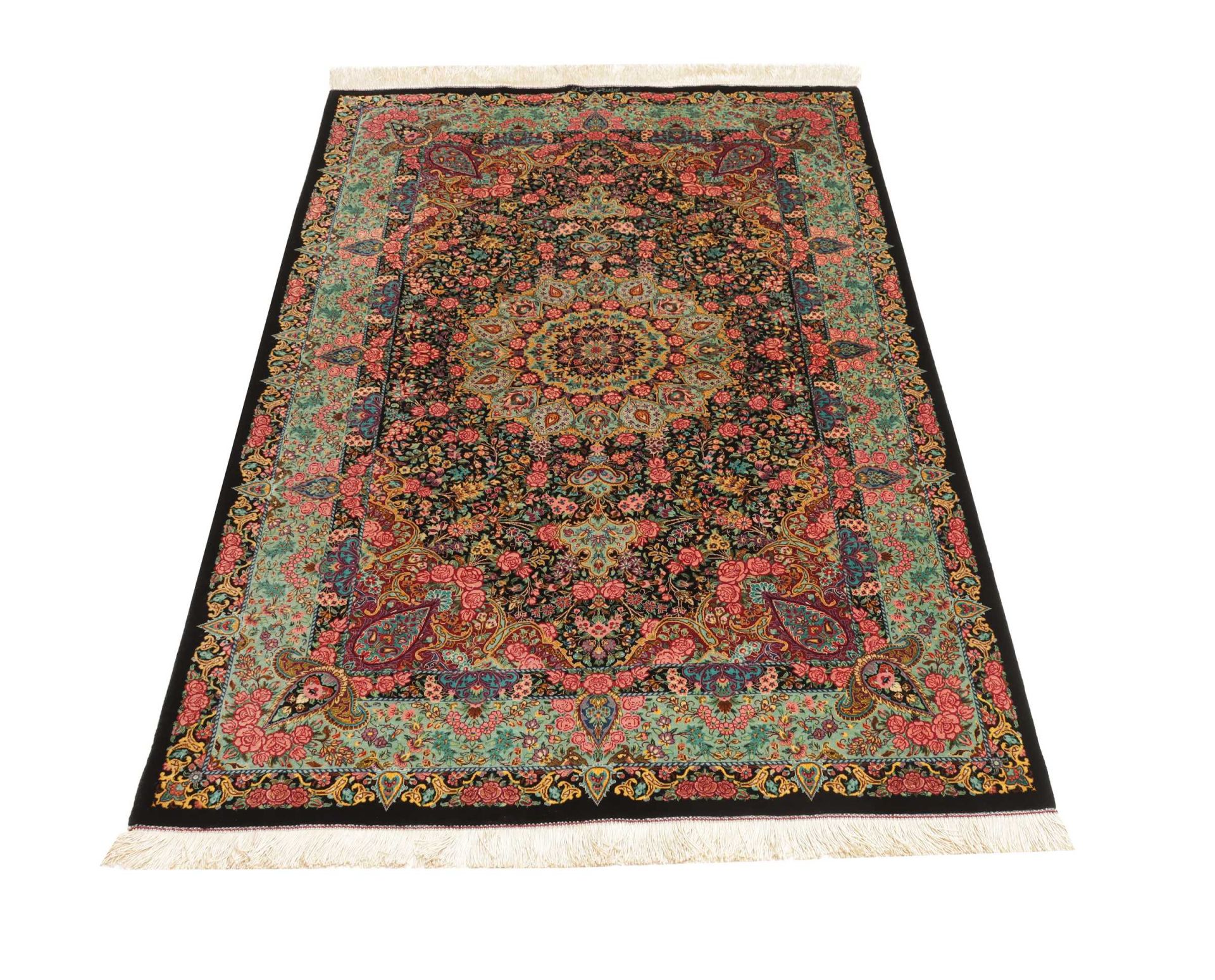 Handgeknüpfter Ghom Perserteppich, 101 × 154 cm, Seide