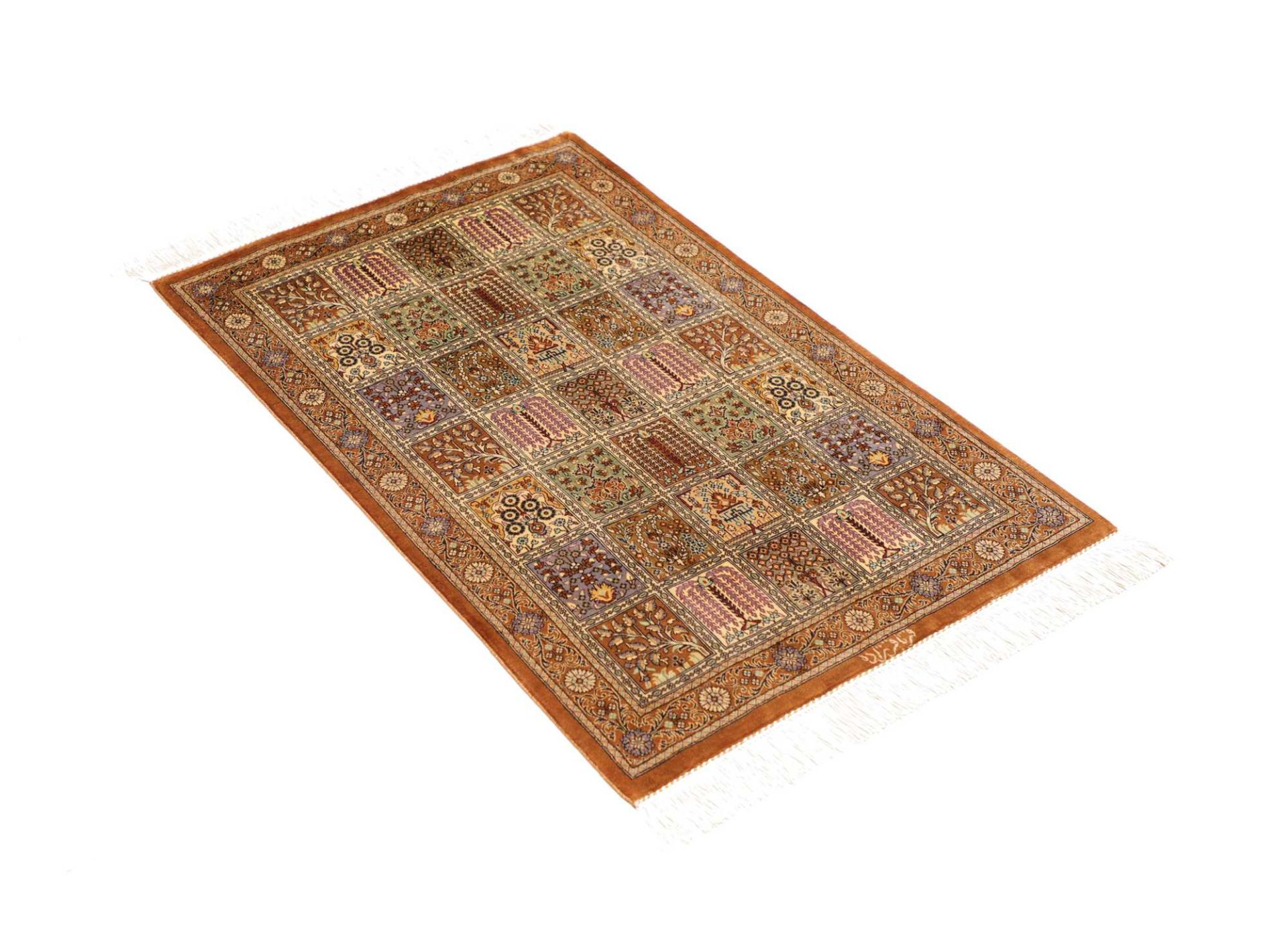Ghom Perserteppich 60 × 89 cm aus Seide, handgeknüpft