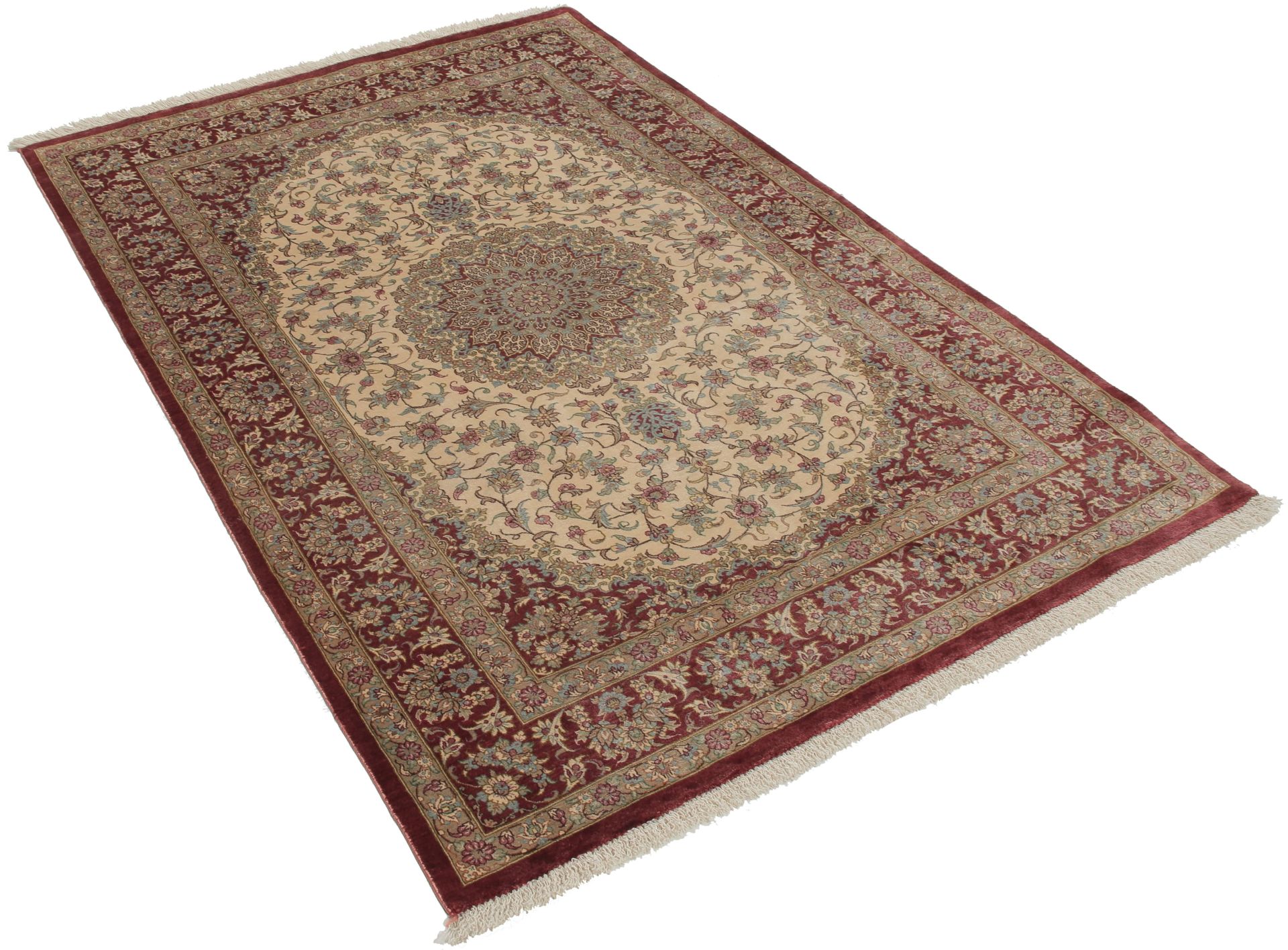 Handgeknüpfter Ghom Perserteppich, 100 × 152 cm, Seide
