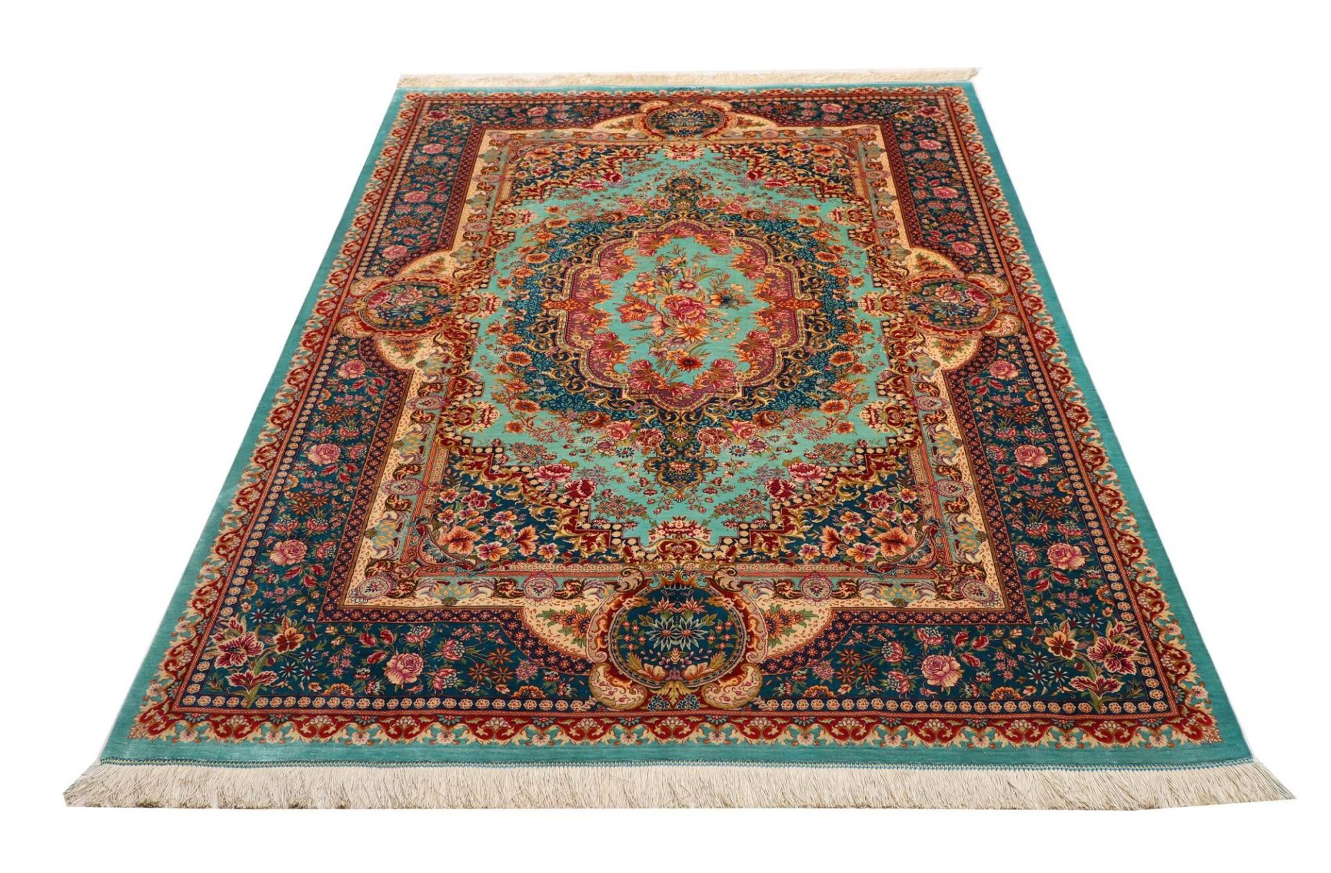 Ghom Perserteppich 160 × 232 cm aus Seide, handgeknüpft