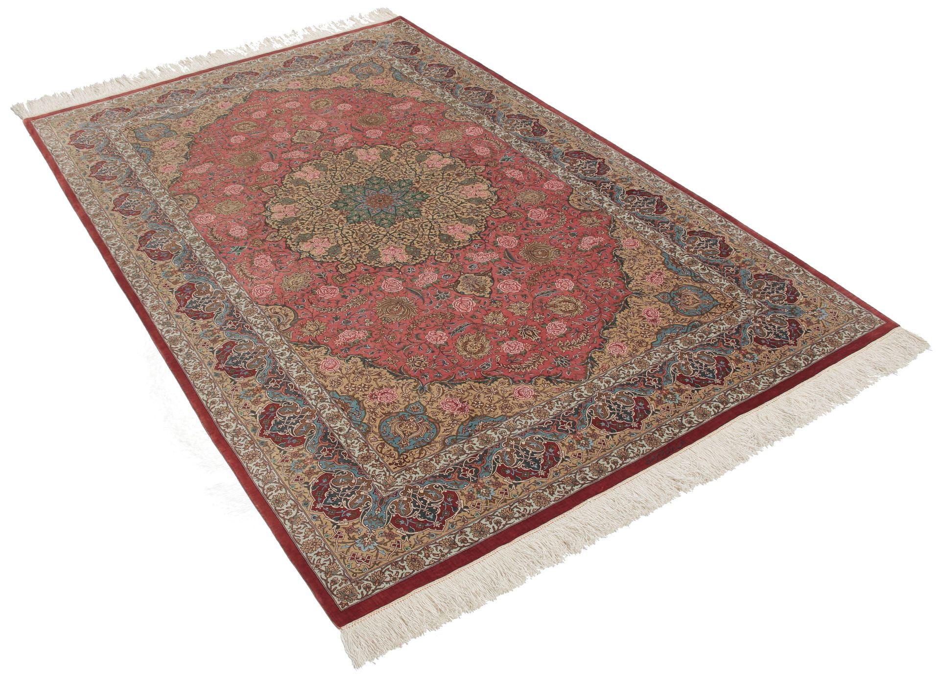 Handgeknüpfter Ghom Perserteppich, 135 × 208 cm, Seide